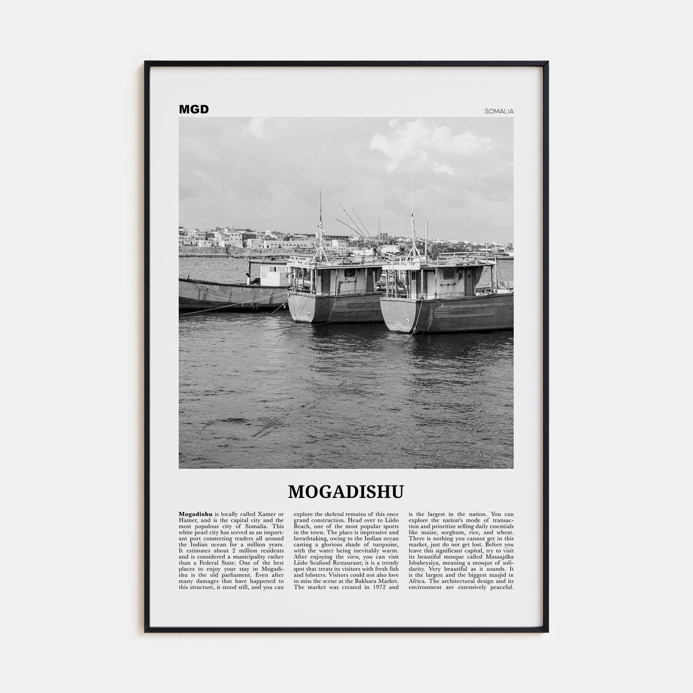 Mogadishu Travel B&W Poster