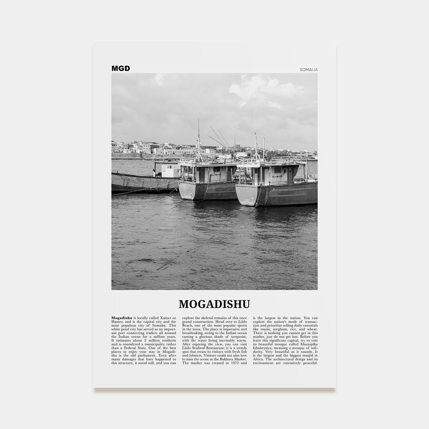 Mogadishu Travel B&W Poster