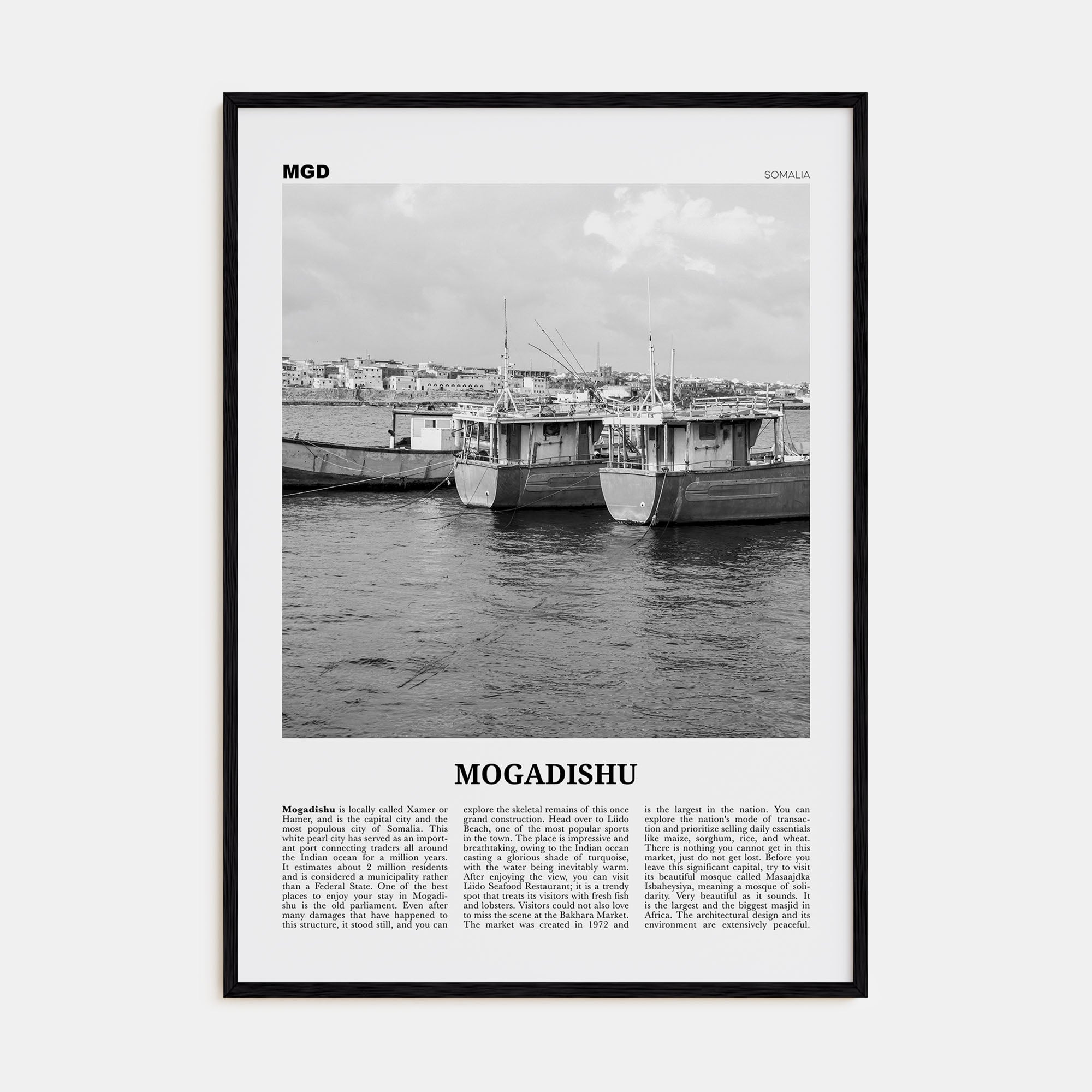 Mogadishu Travel B&W Poster
