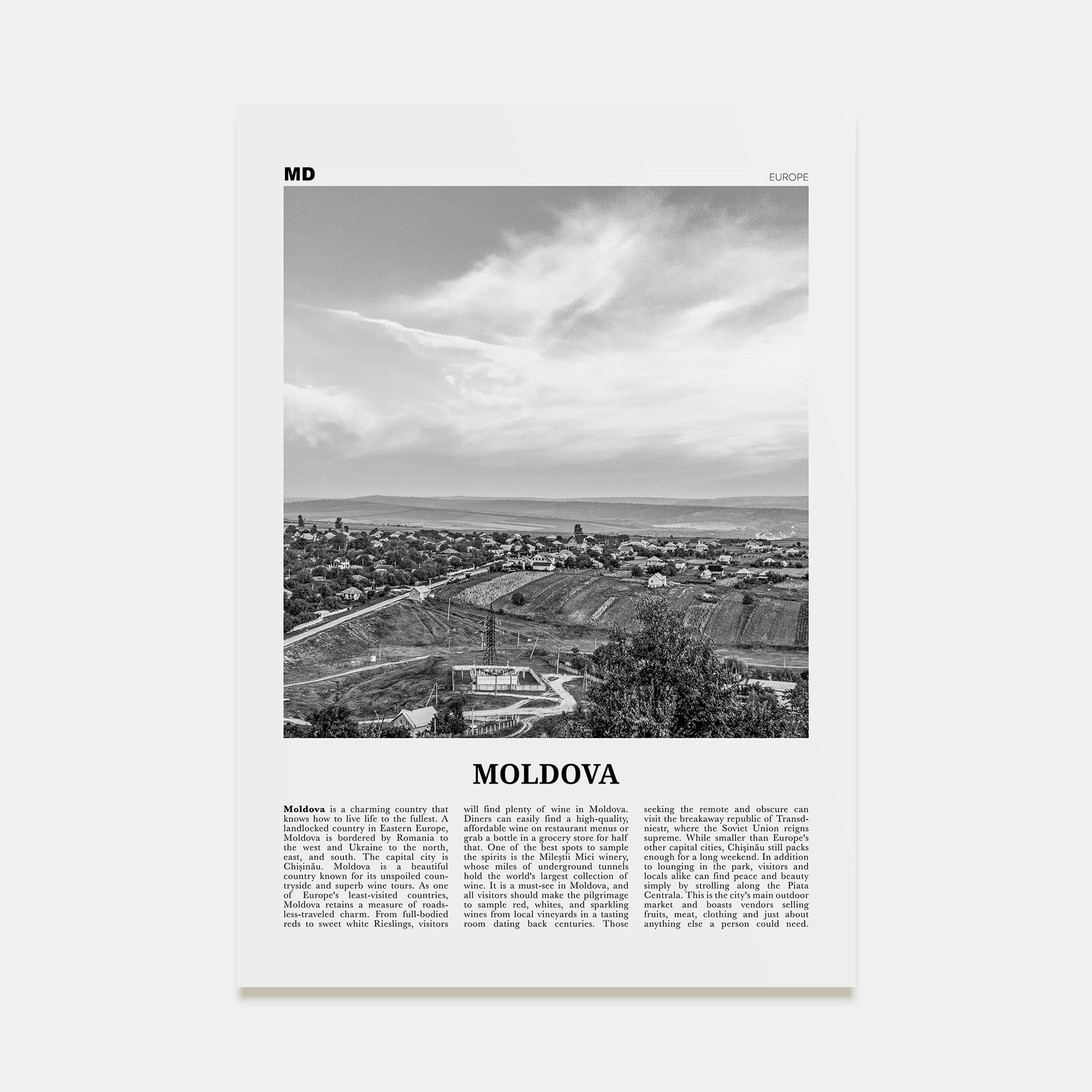 Moldova Travel B&W Poster