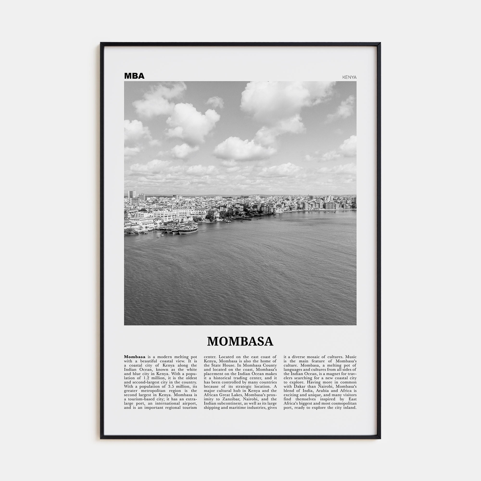 Mombasa Travel B&W Poster