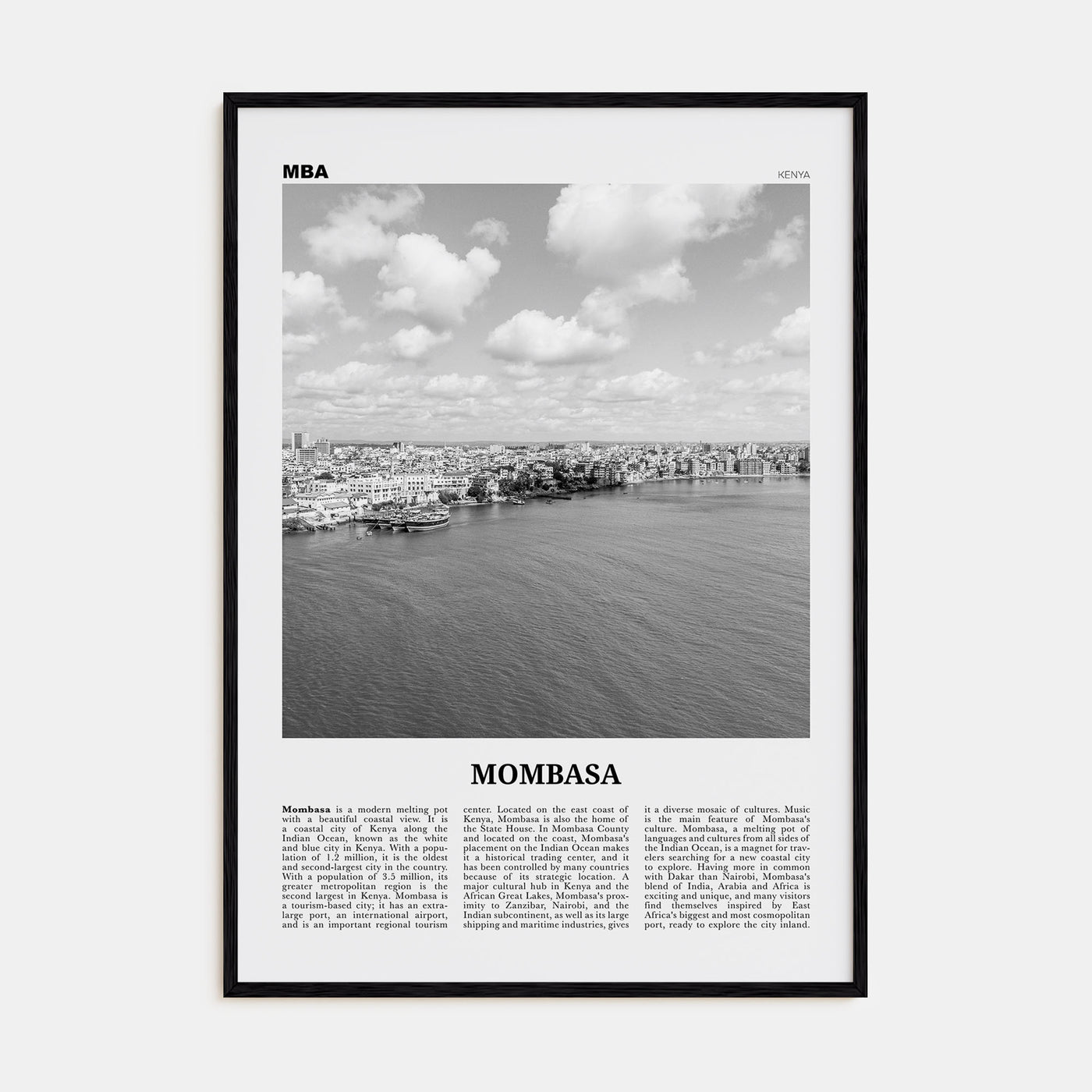 Mombasa Travel B&W Poster