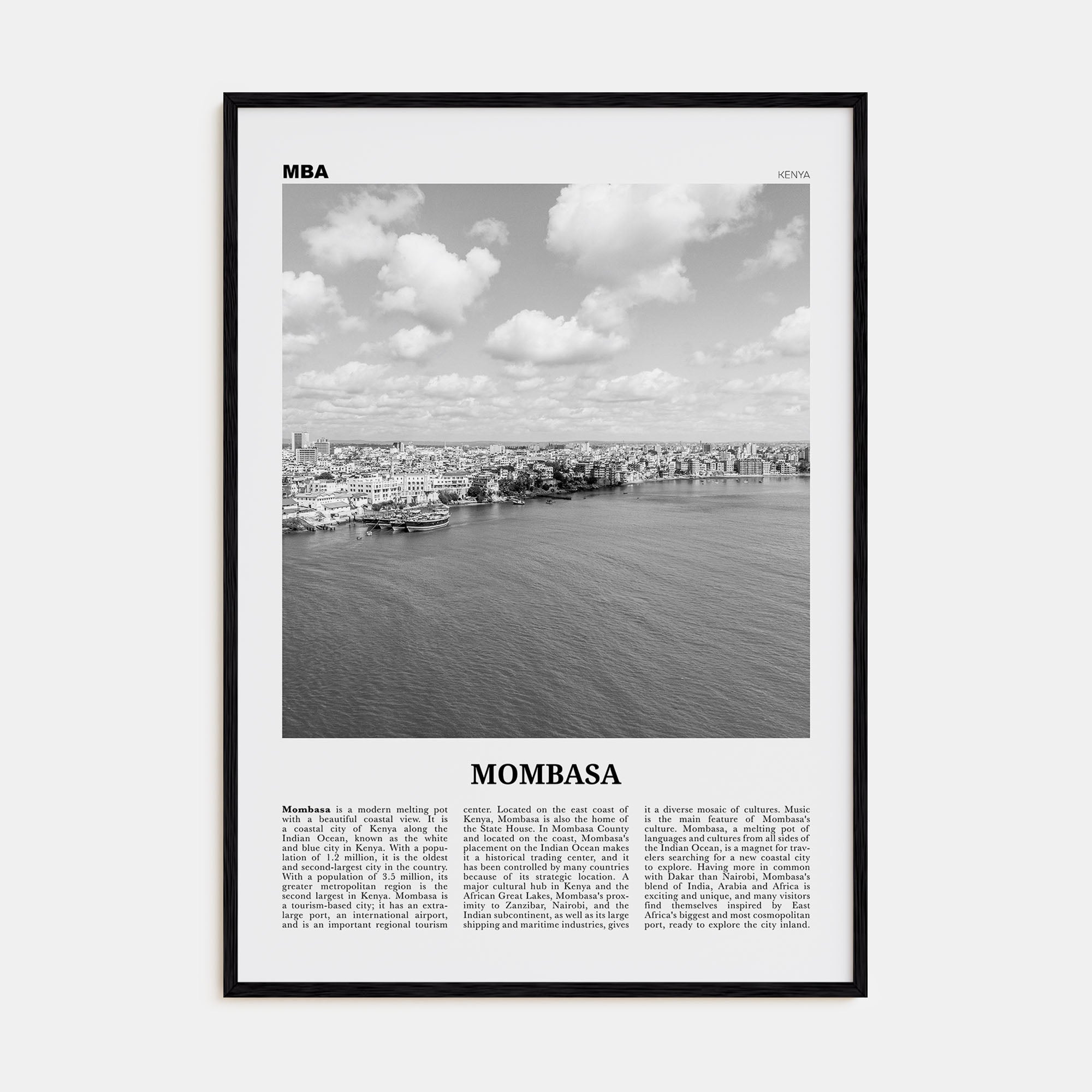 Mombasa Travel B&W Poster