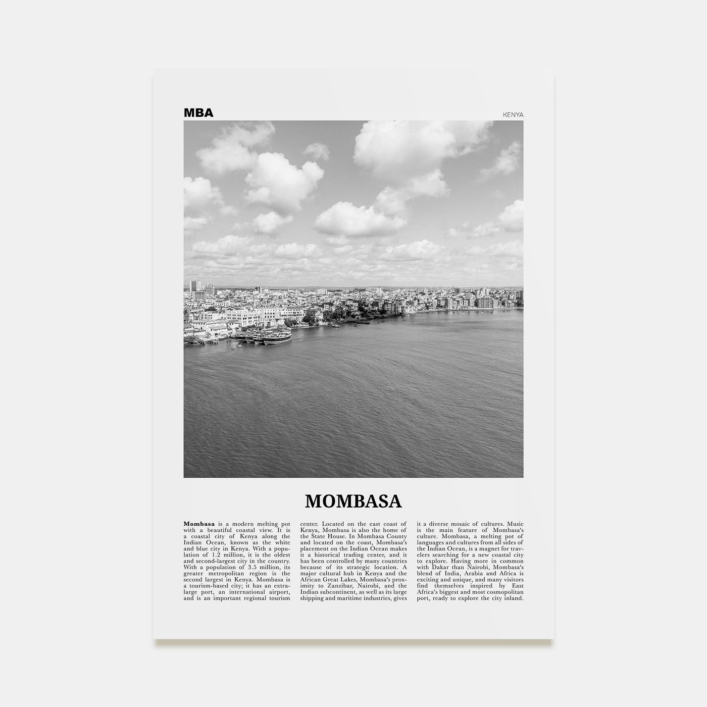 Mombasa Travel B&W Poster