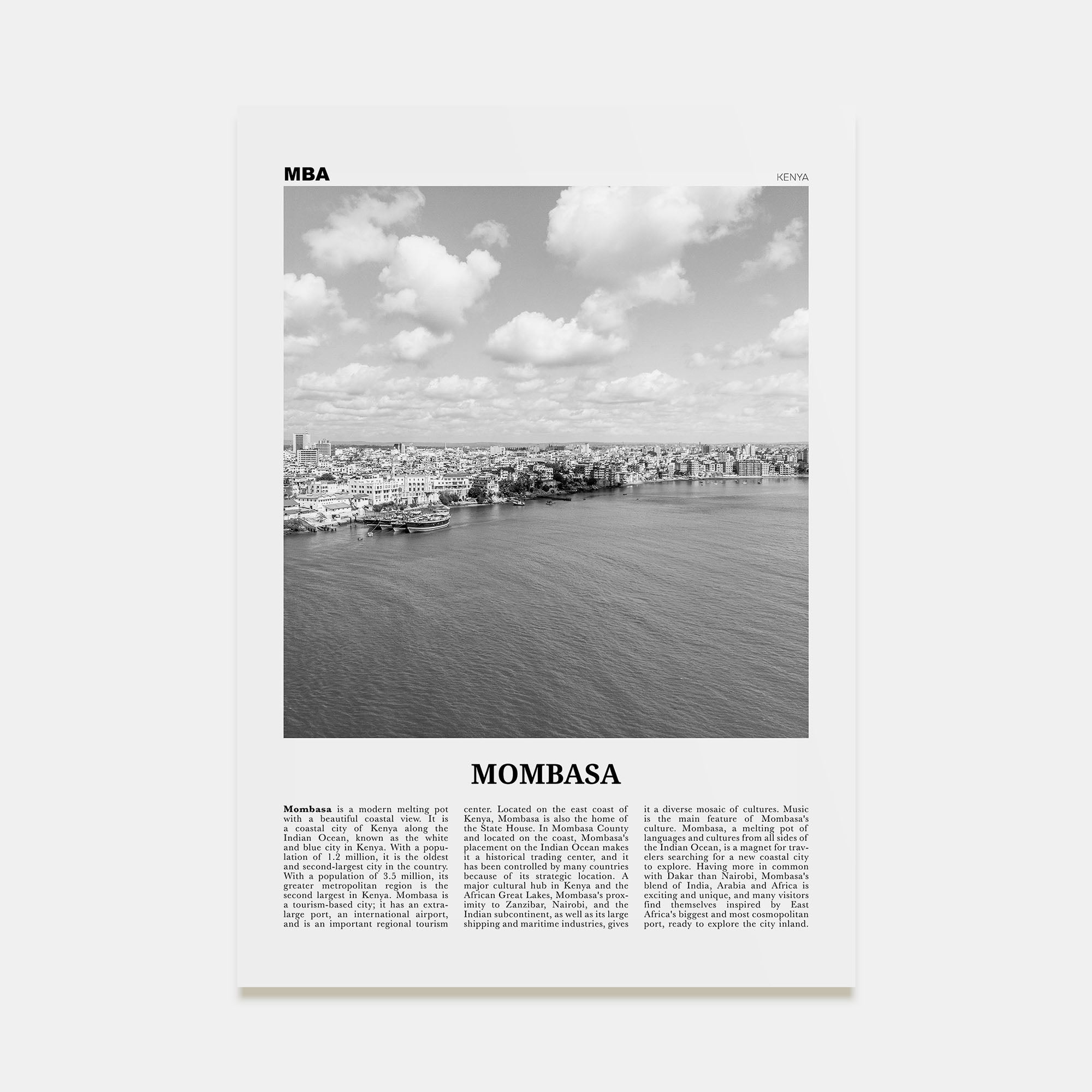 Mombasa Travel B&W Poster