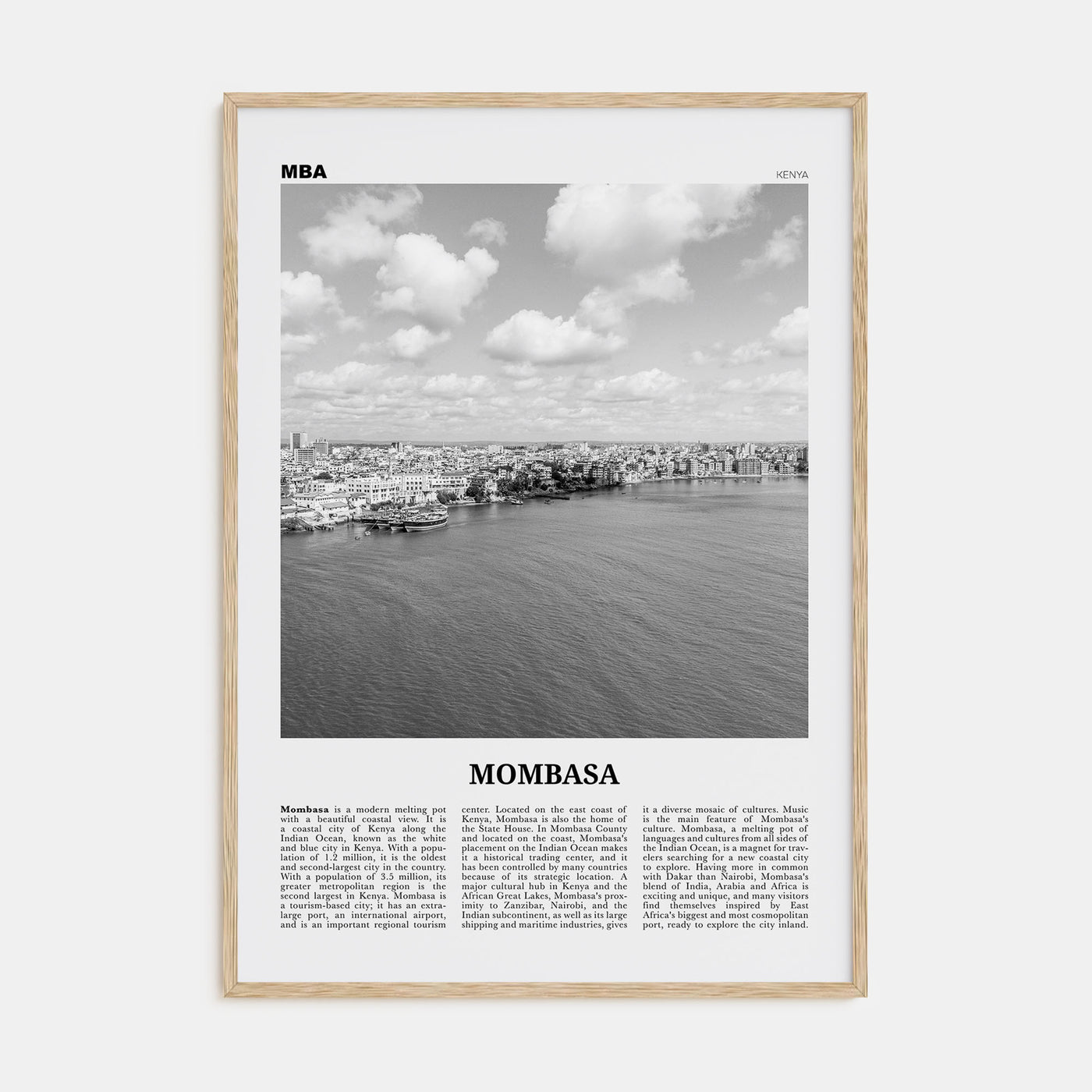 Mombasa Travel B&W Poster