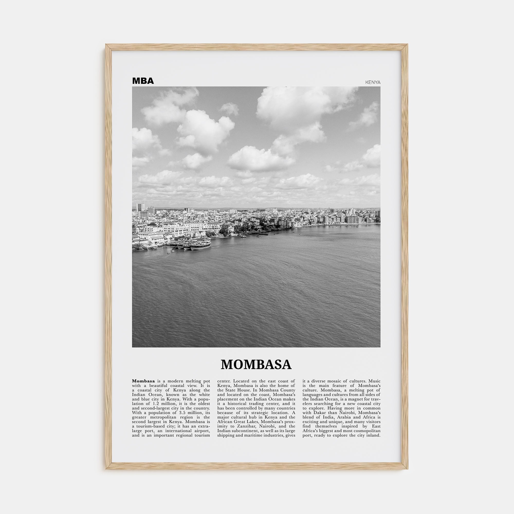 Mombasa Travel B&W Poster