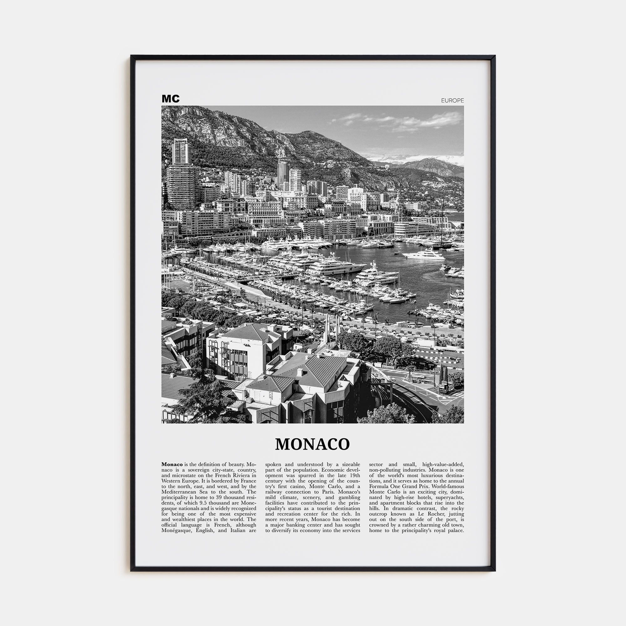 Monaco Travel B&W Poster