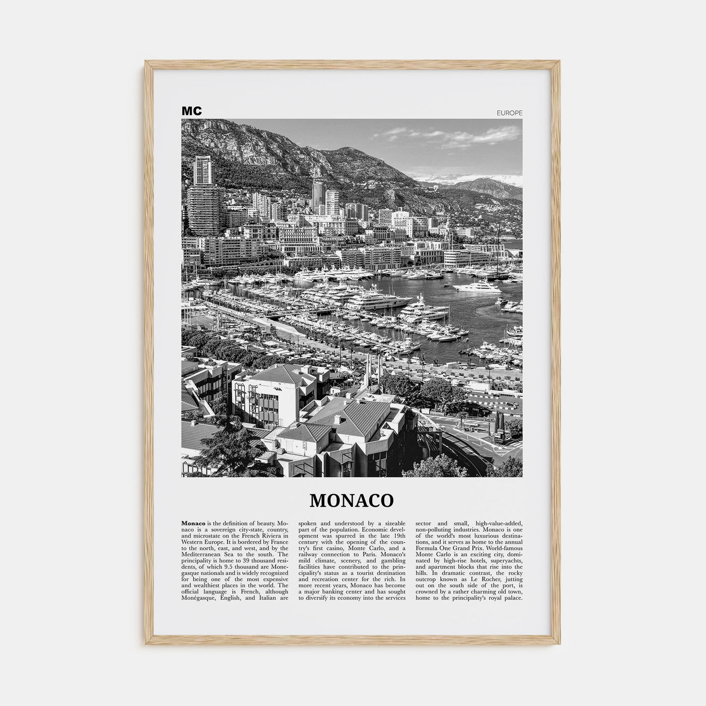 Monaco Travel B&W Poster
