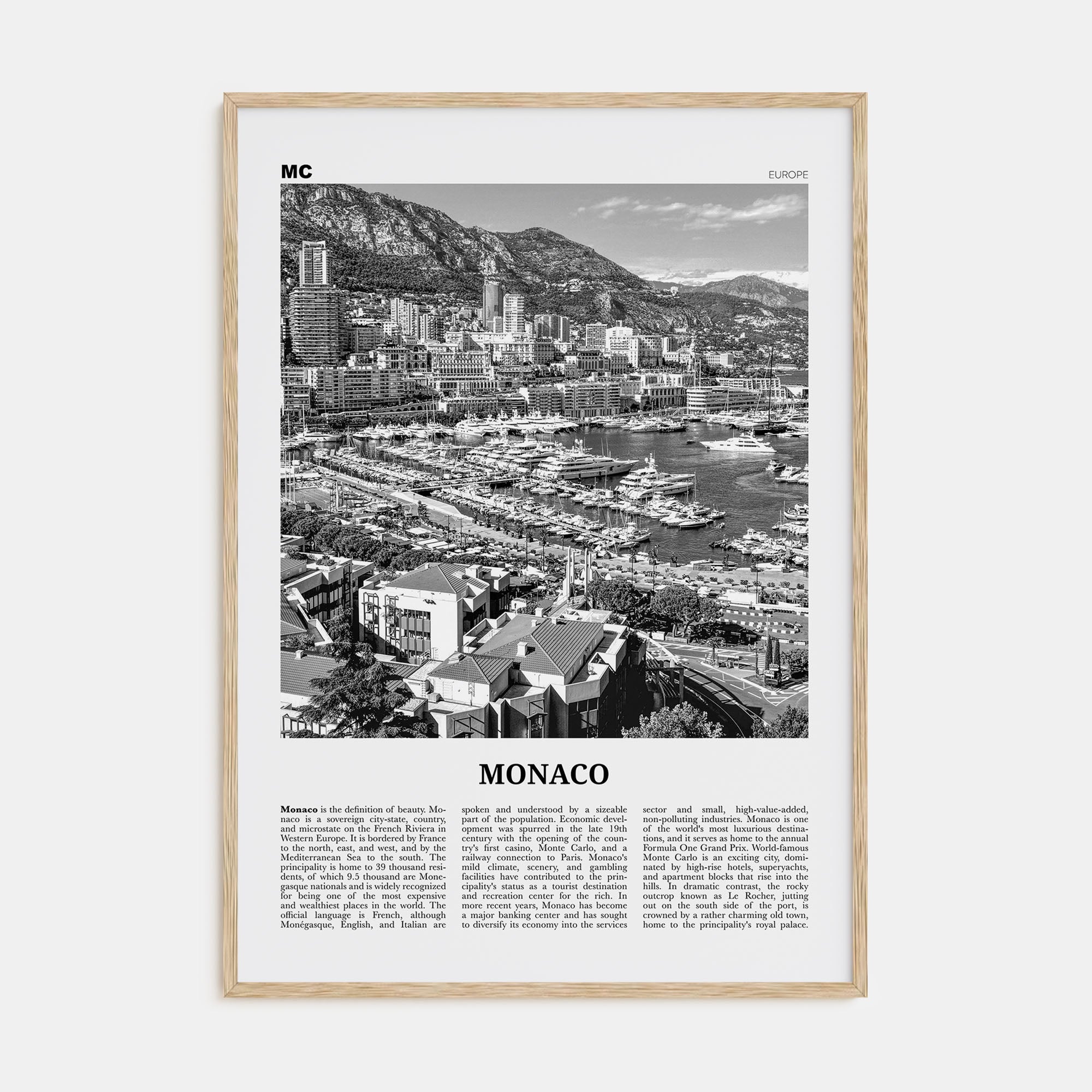 Monaco Travel B&W Poster