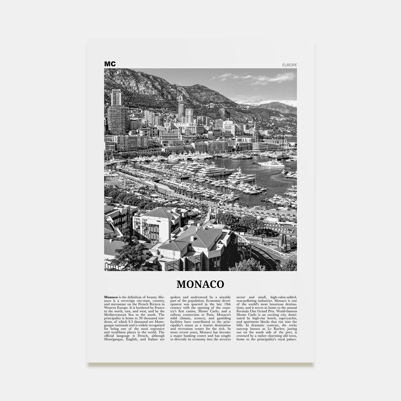 Monaco Travel B&W Poster