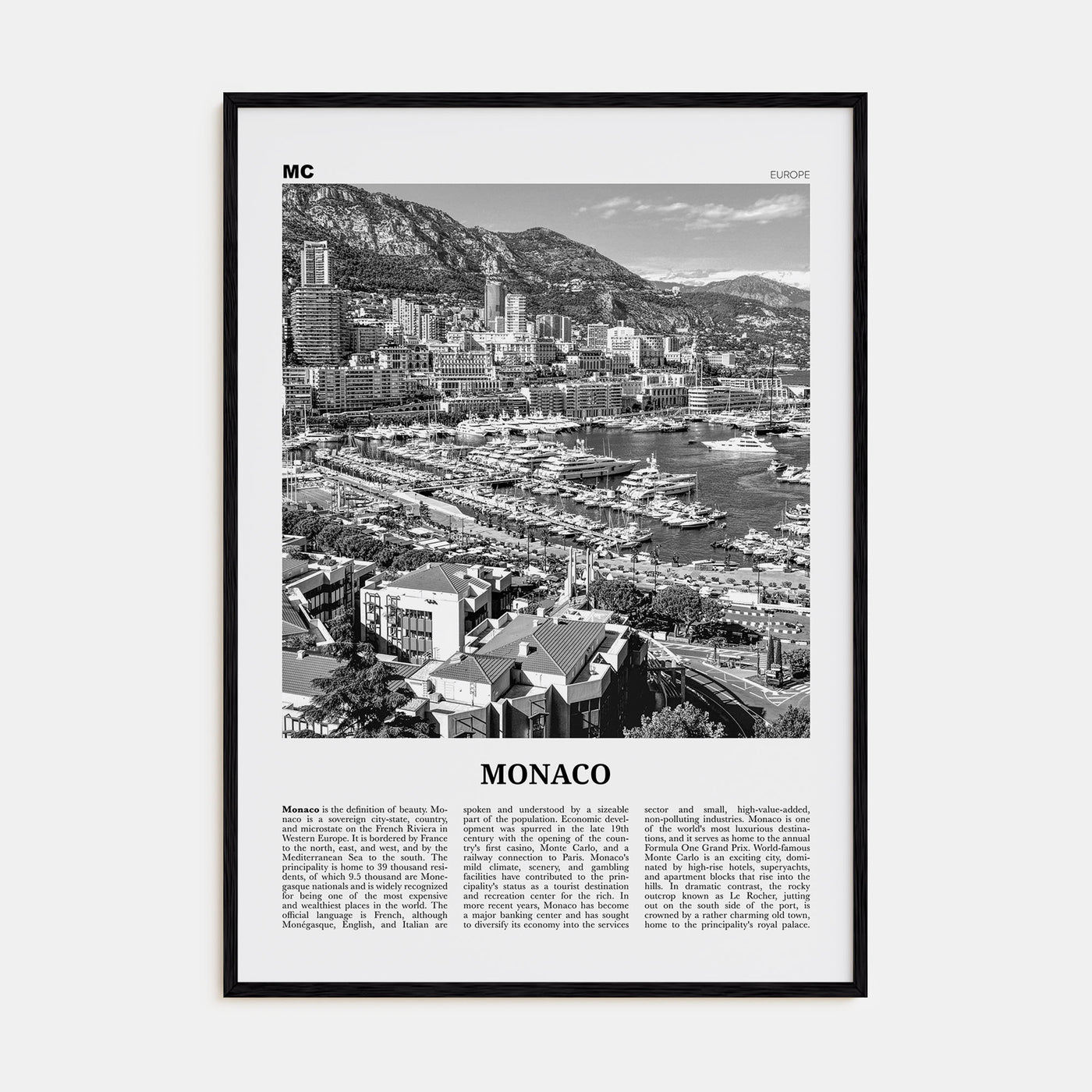 Monaco Travel B&W Poster