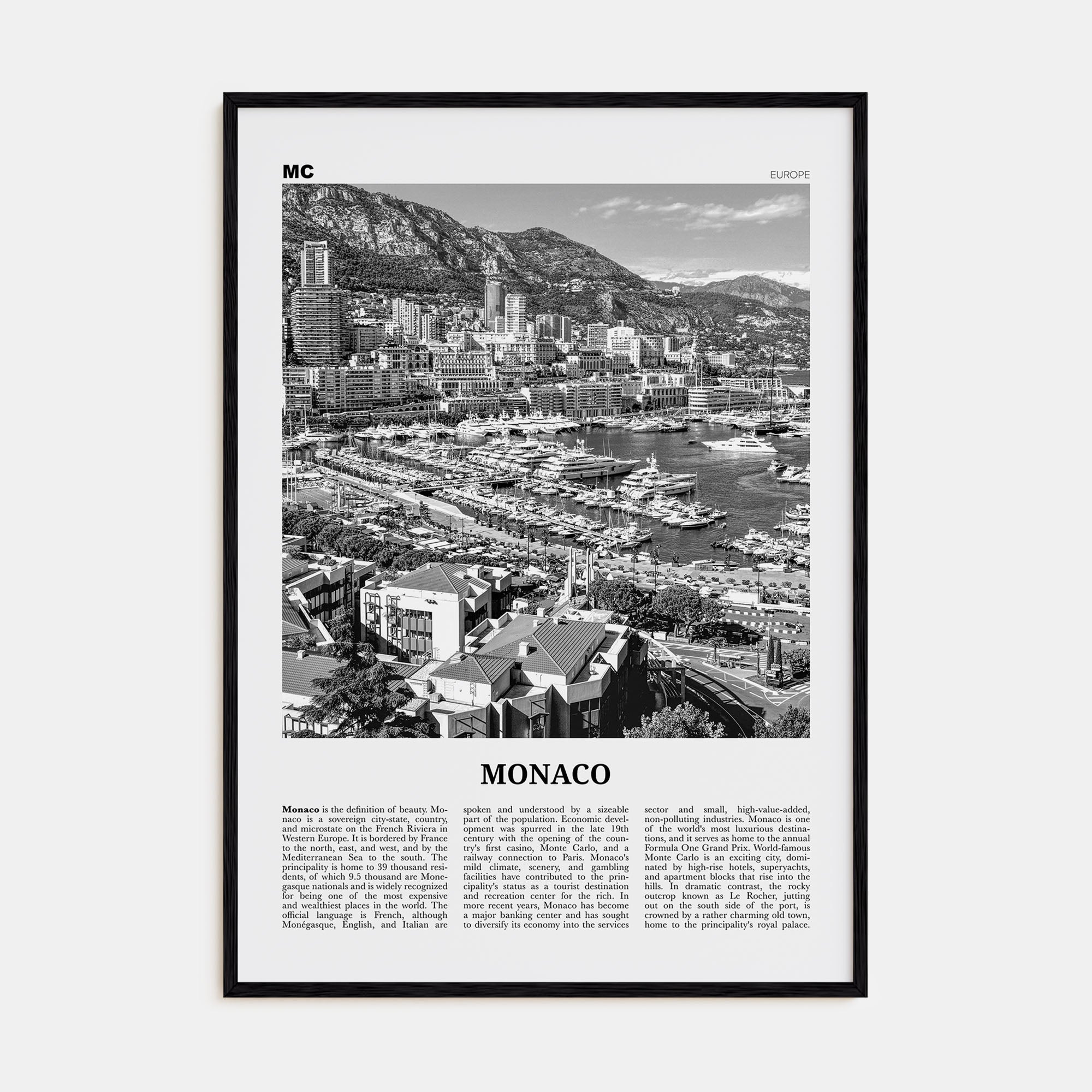 Monaco Travel B&W Poster