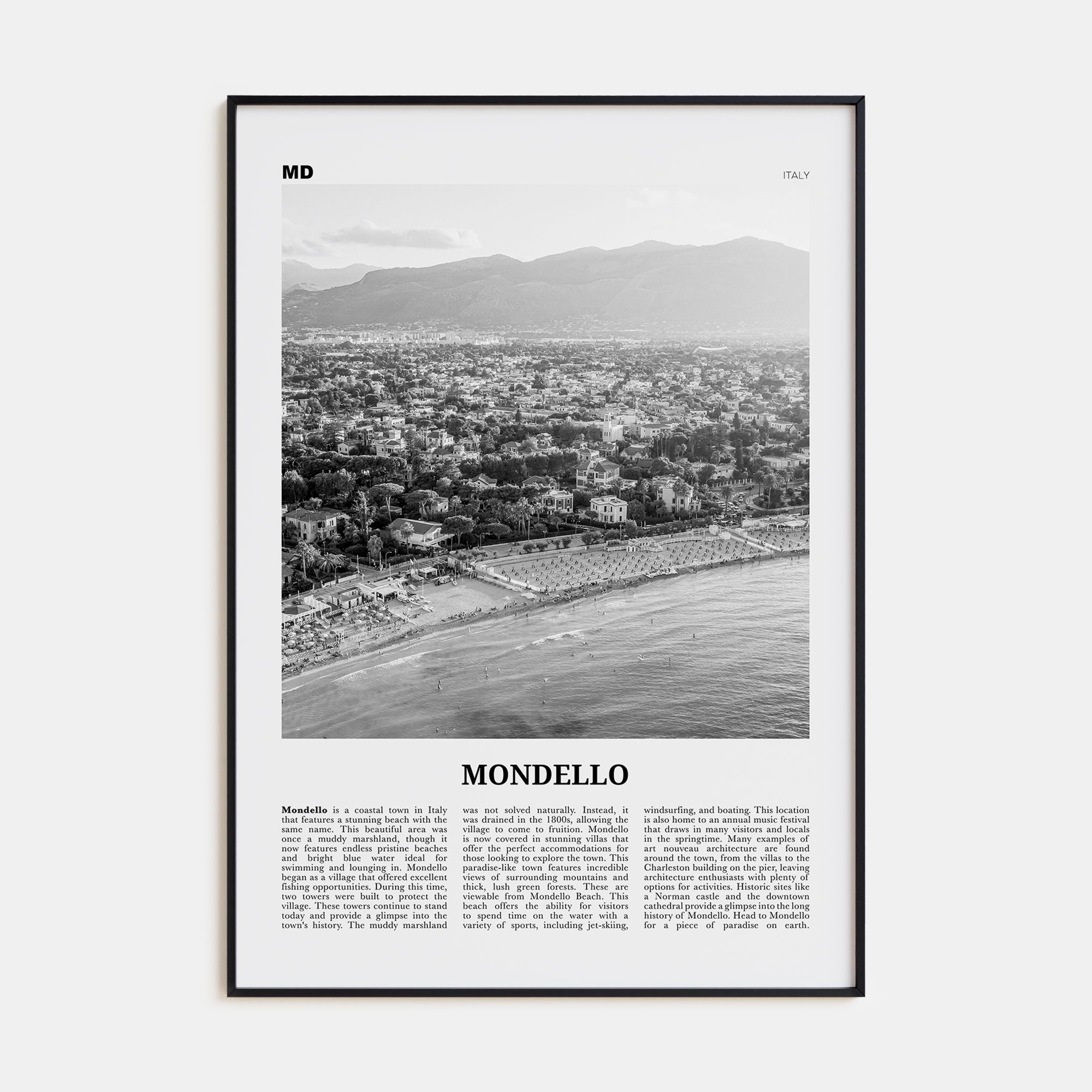 Mondello Travel B&W Poster