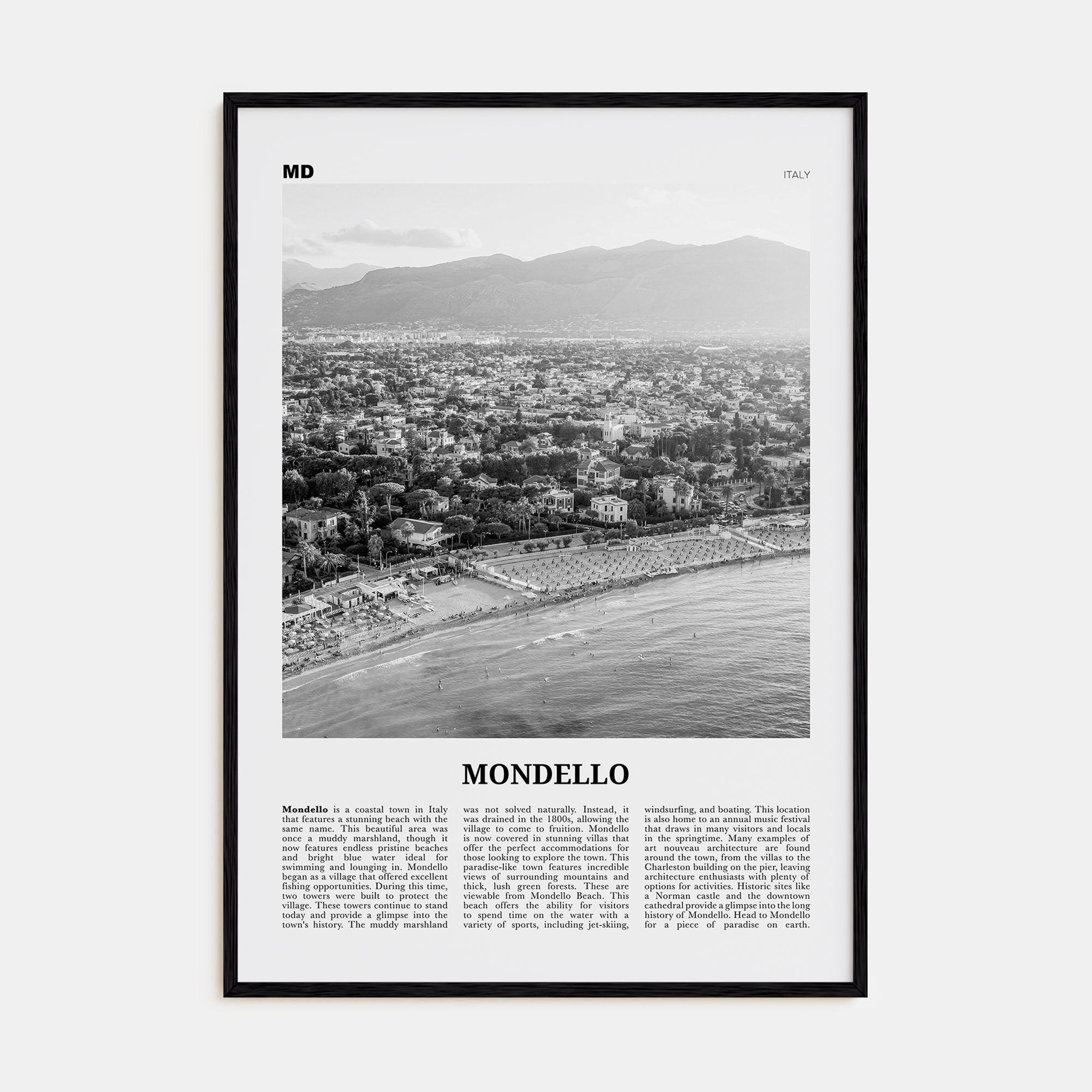 Mondello Travel B&W Poster