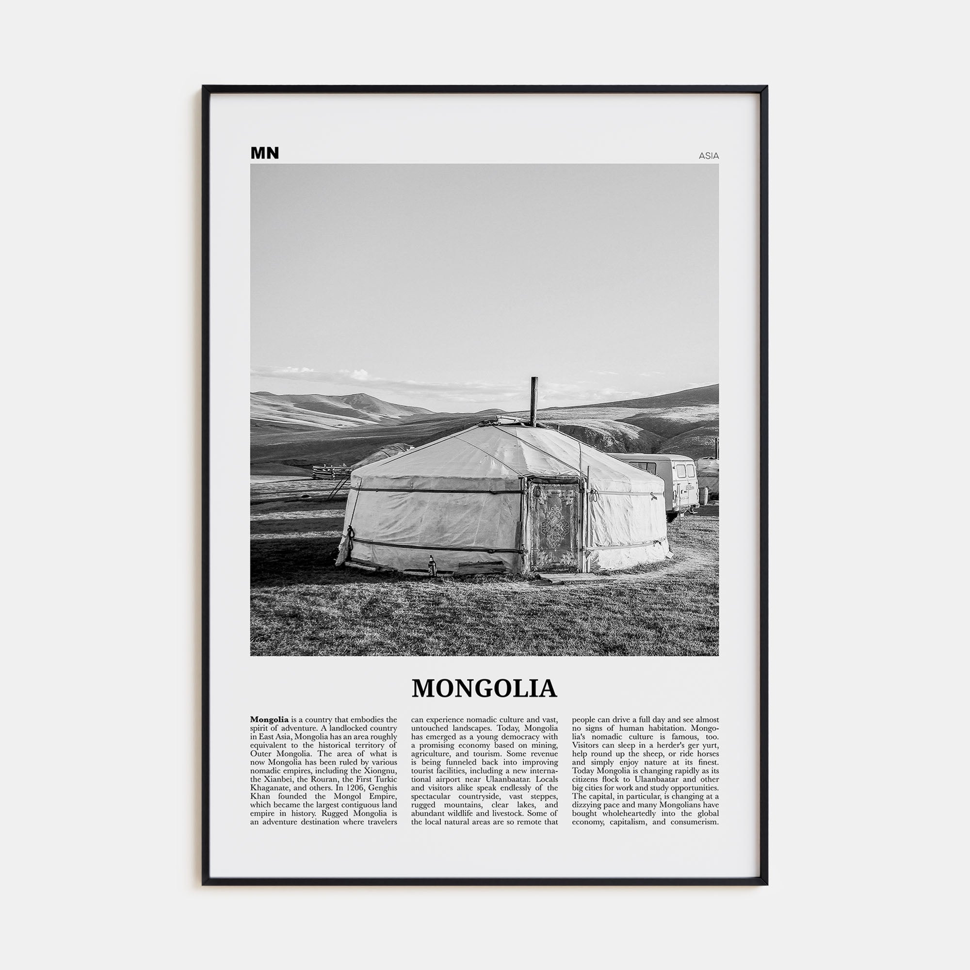 Mongolia Travel B&W Poster