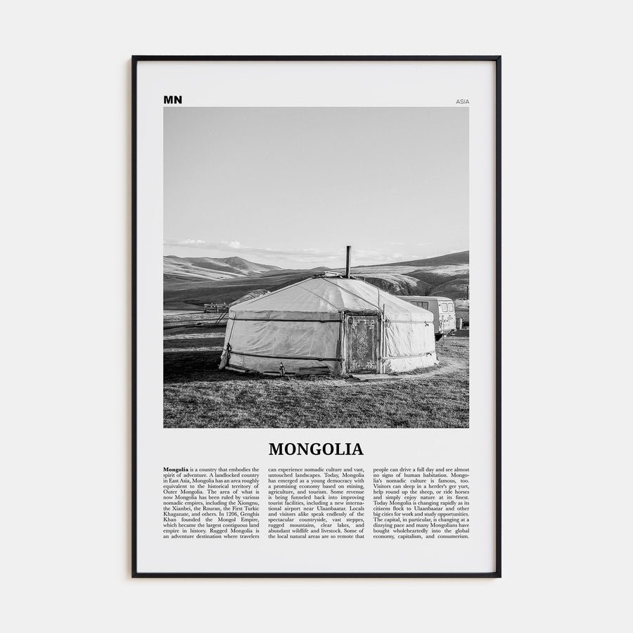 Mongolia Travel B&W Poster