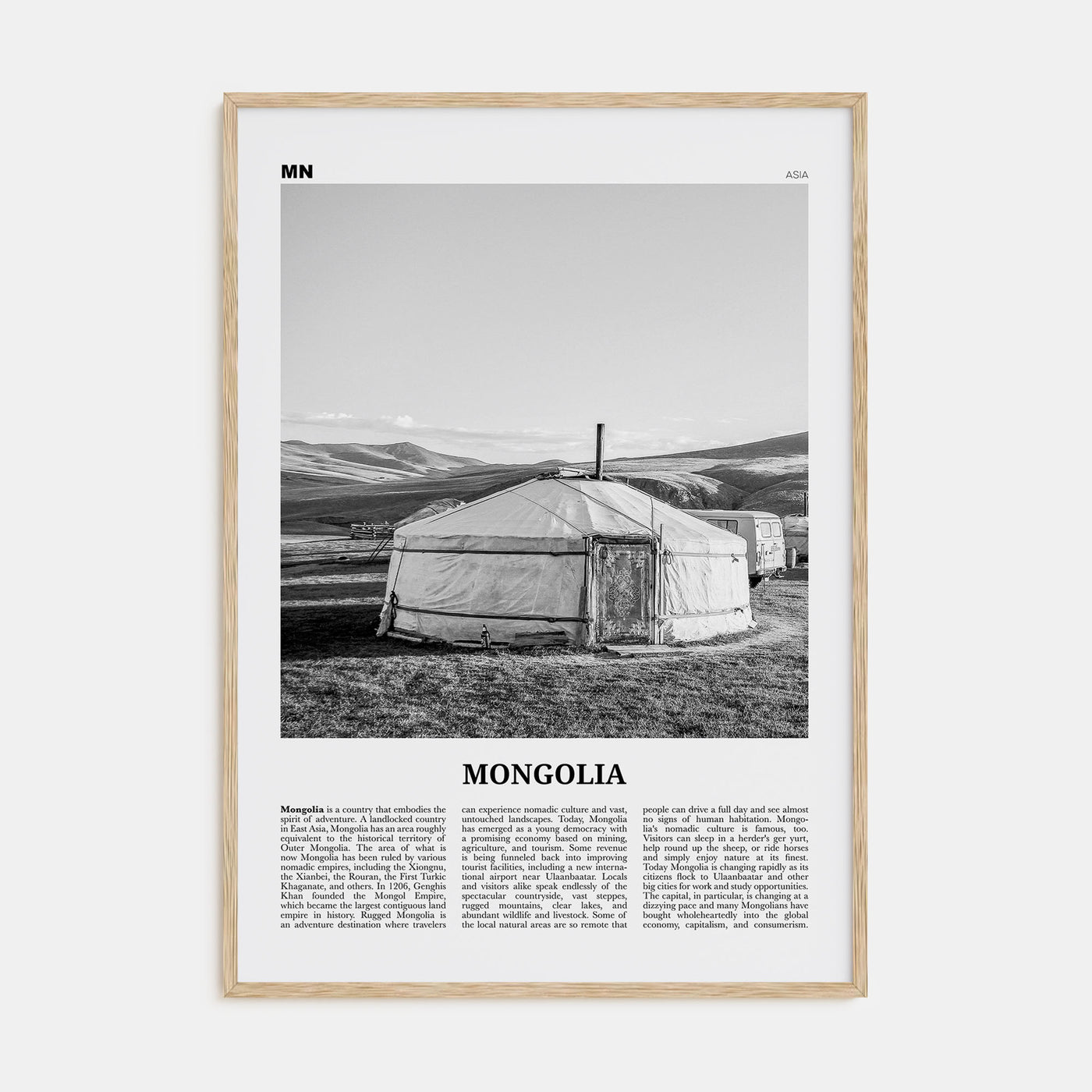 Mongolia Travel B&W Poster