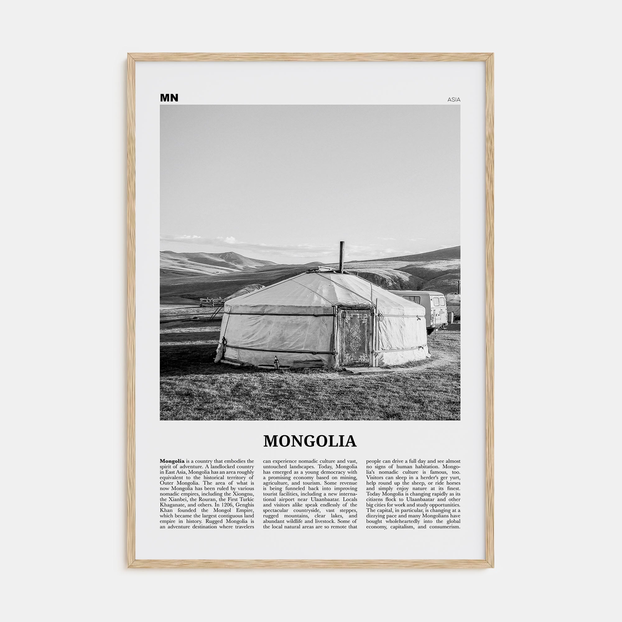 Mongolia Travel B&W Poster
