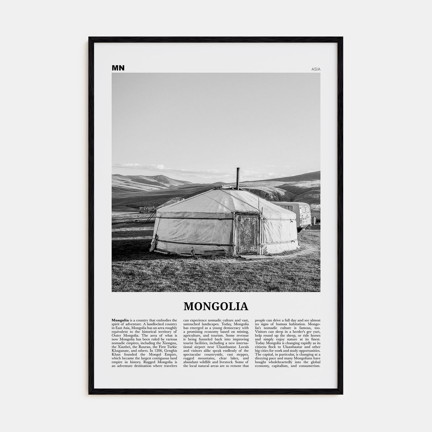 Mongolia Travel B&W Poster