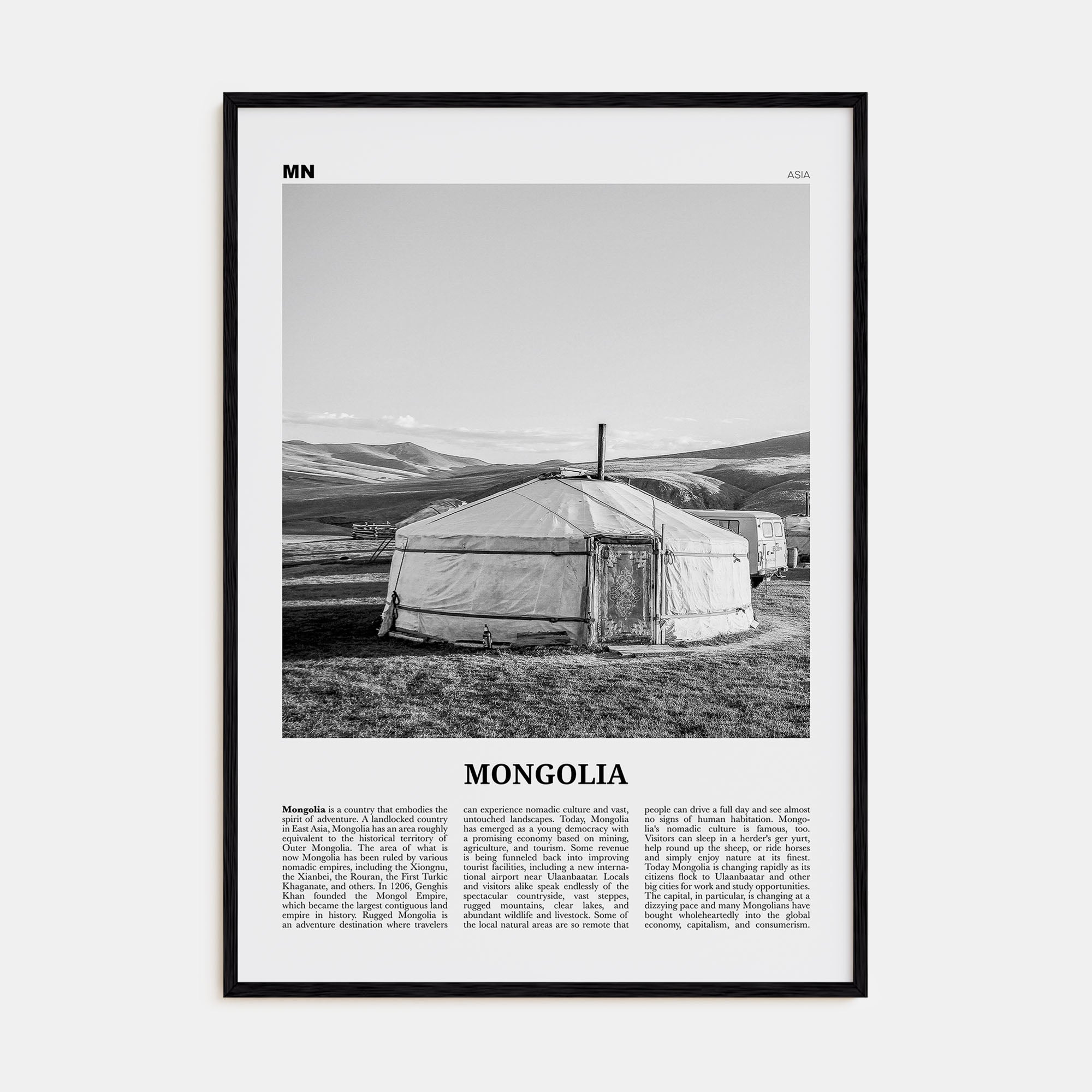 Mongolia Travel B&W Poster