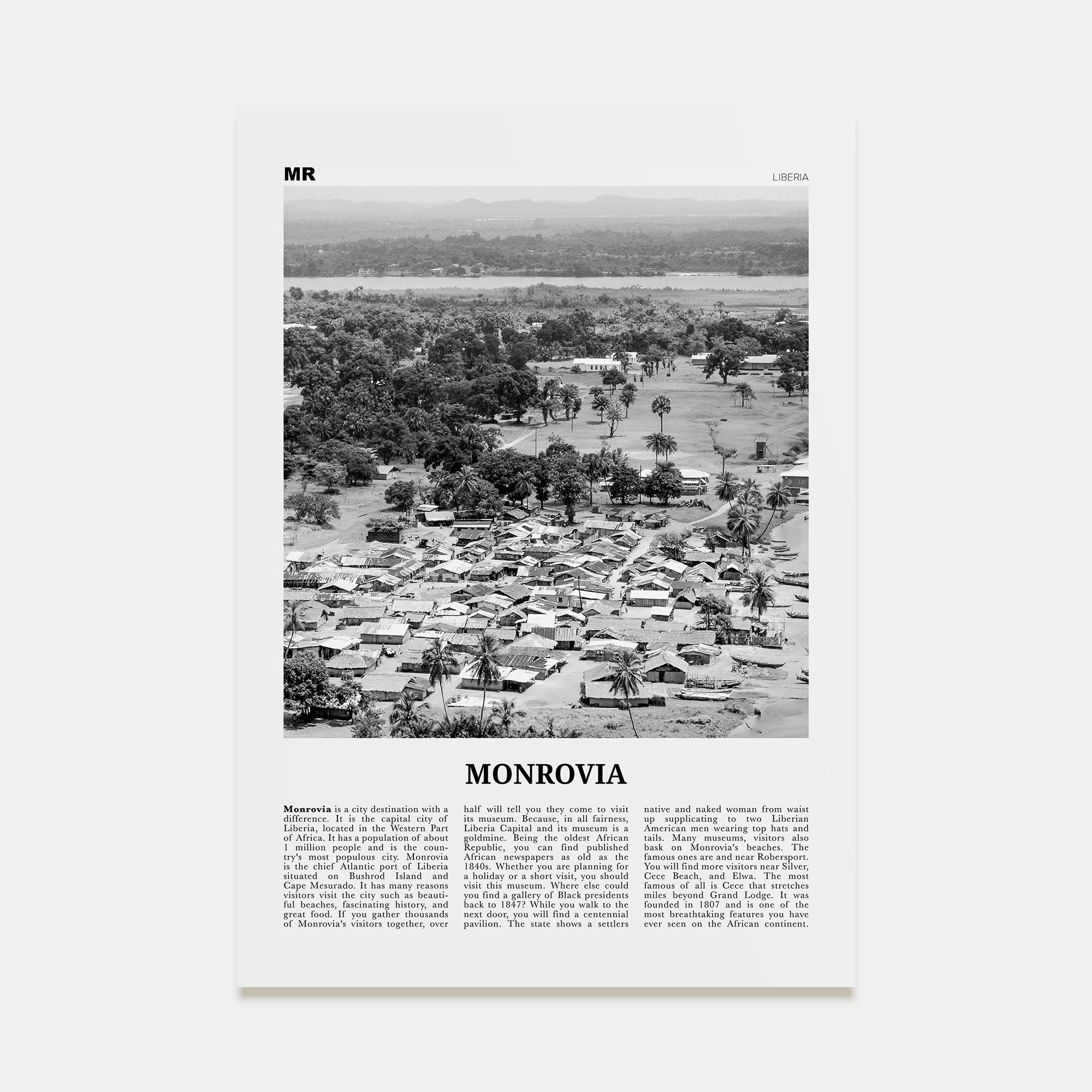Monrovia Travel B&W Poster