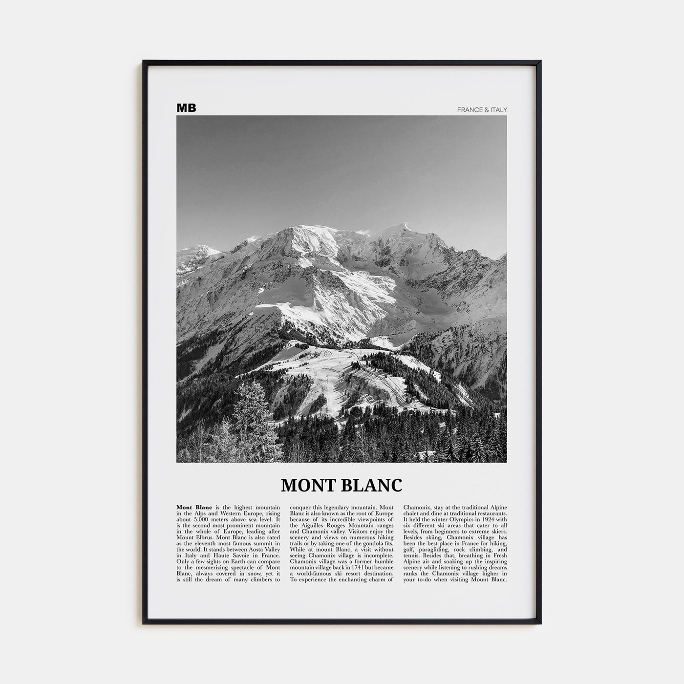 Mont Blanc Travel B&W Poster