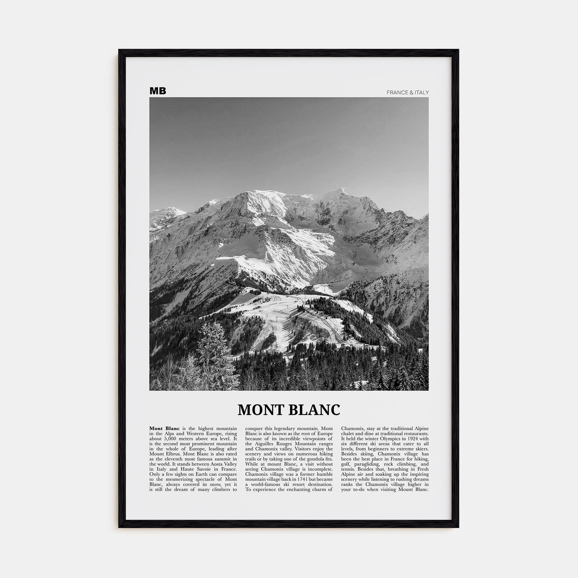 Mont Blanc Travel B&W Poster