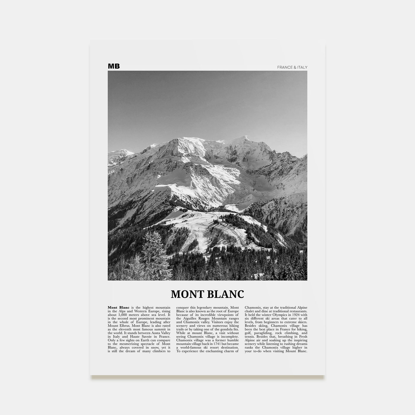 Mont Blanc Travel B&W Poster