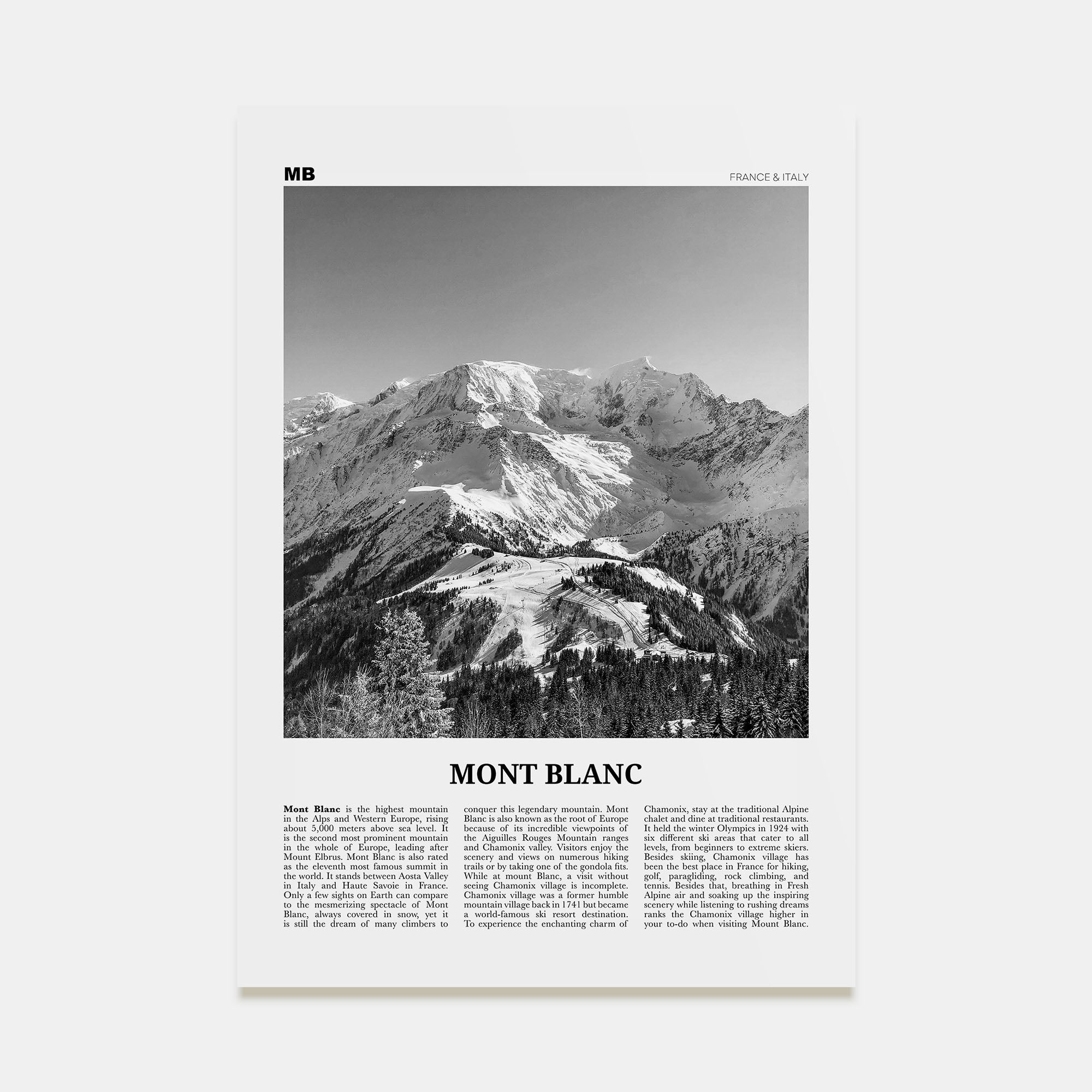 Mont Blanc Travel B&W Poster