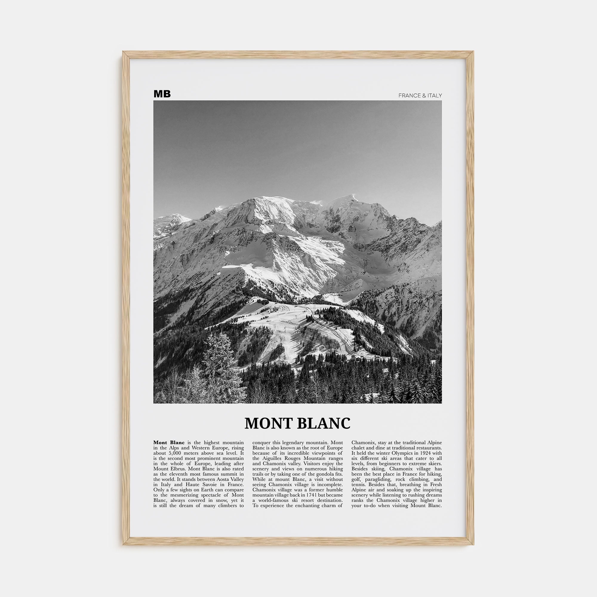Mont Blanc Travel B&W Poster