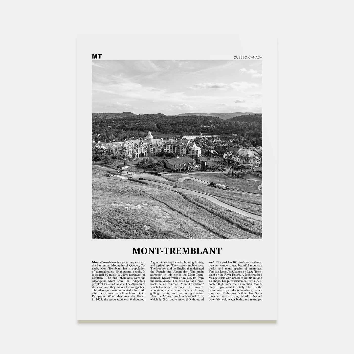 Mont-Tremblant Travel B&W Poster