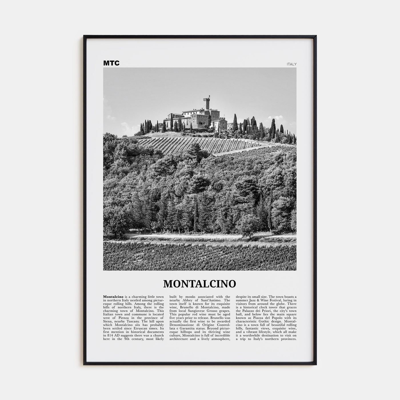 Montalcino Travel B&W Poster
