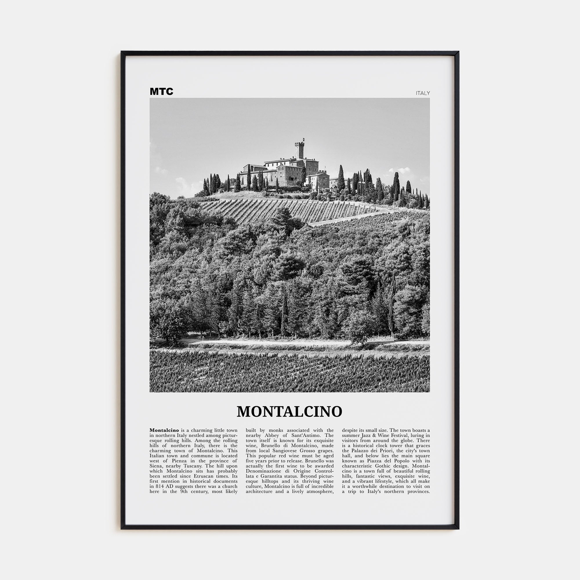 Montalcino Travel B&W Poster