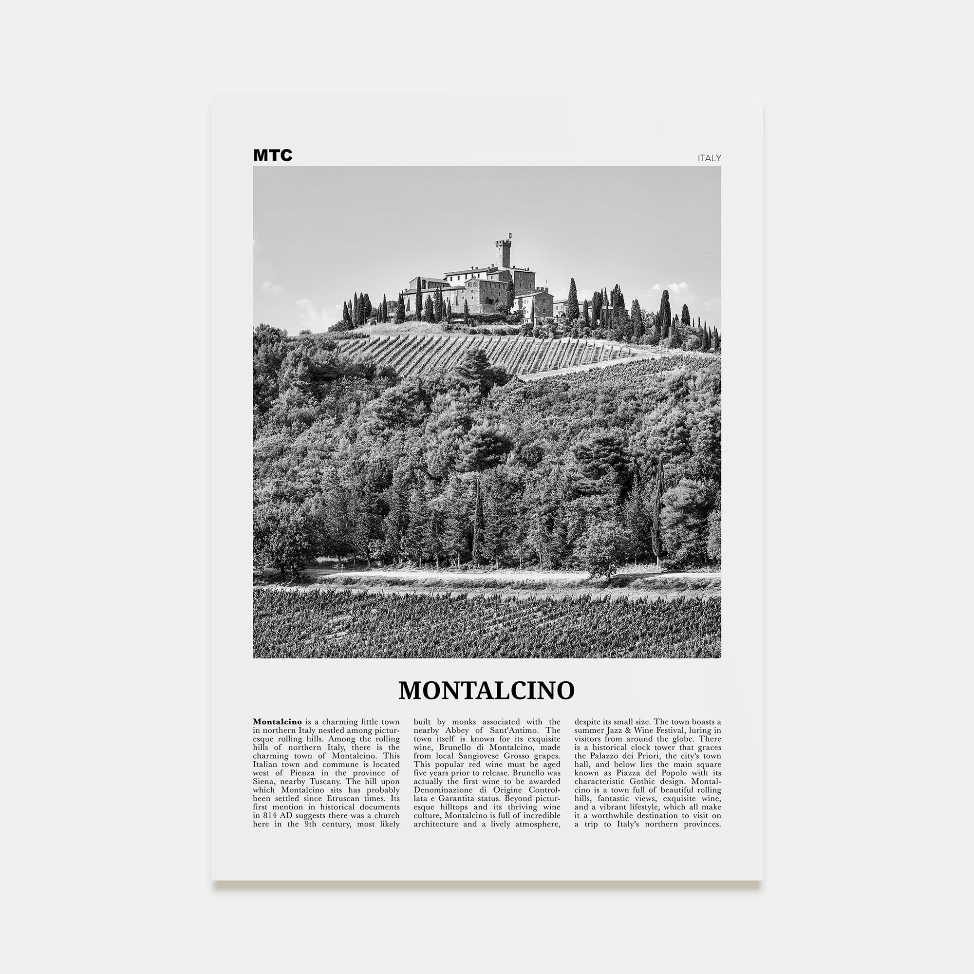 Montalcino Travel B&W Poster