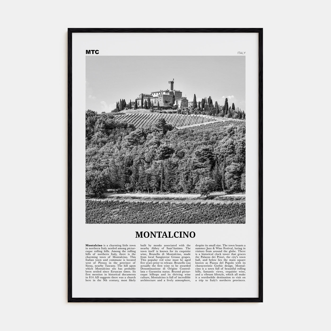 Montalcino Travel B&W Poster