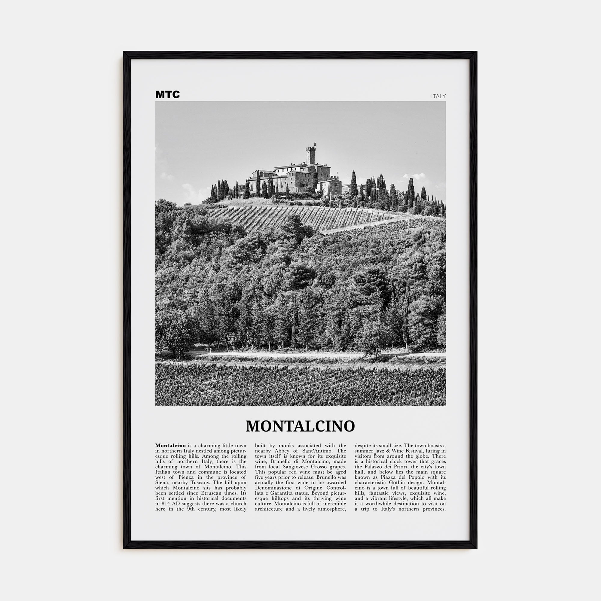Montalcino Travel B&W Poster