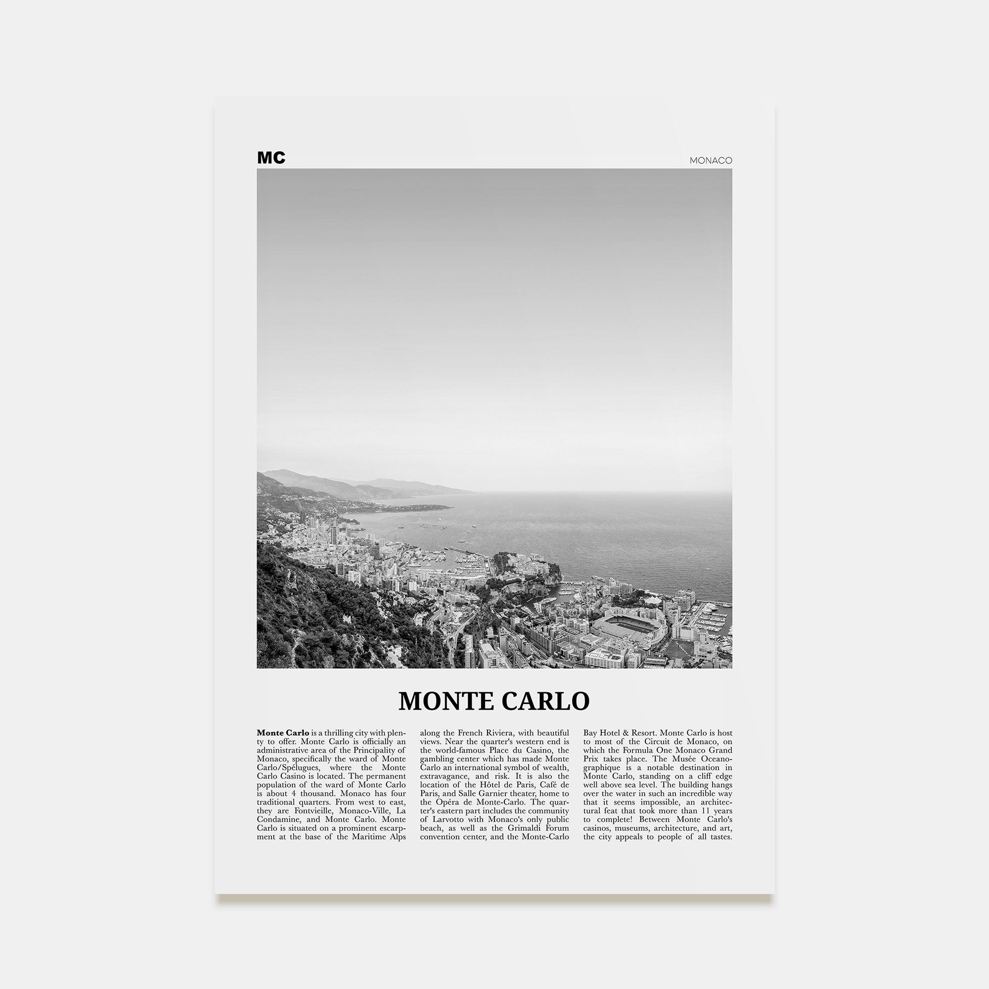 Monte Carlo Travel B&W Poster