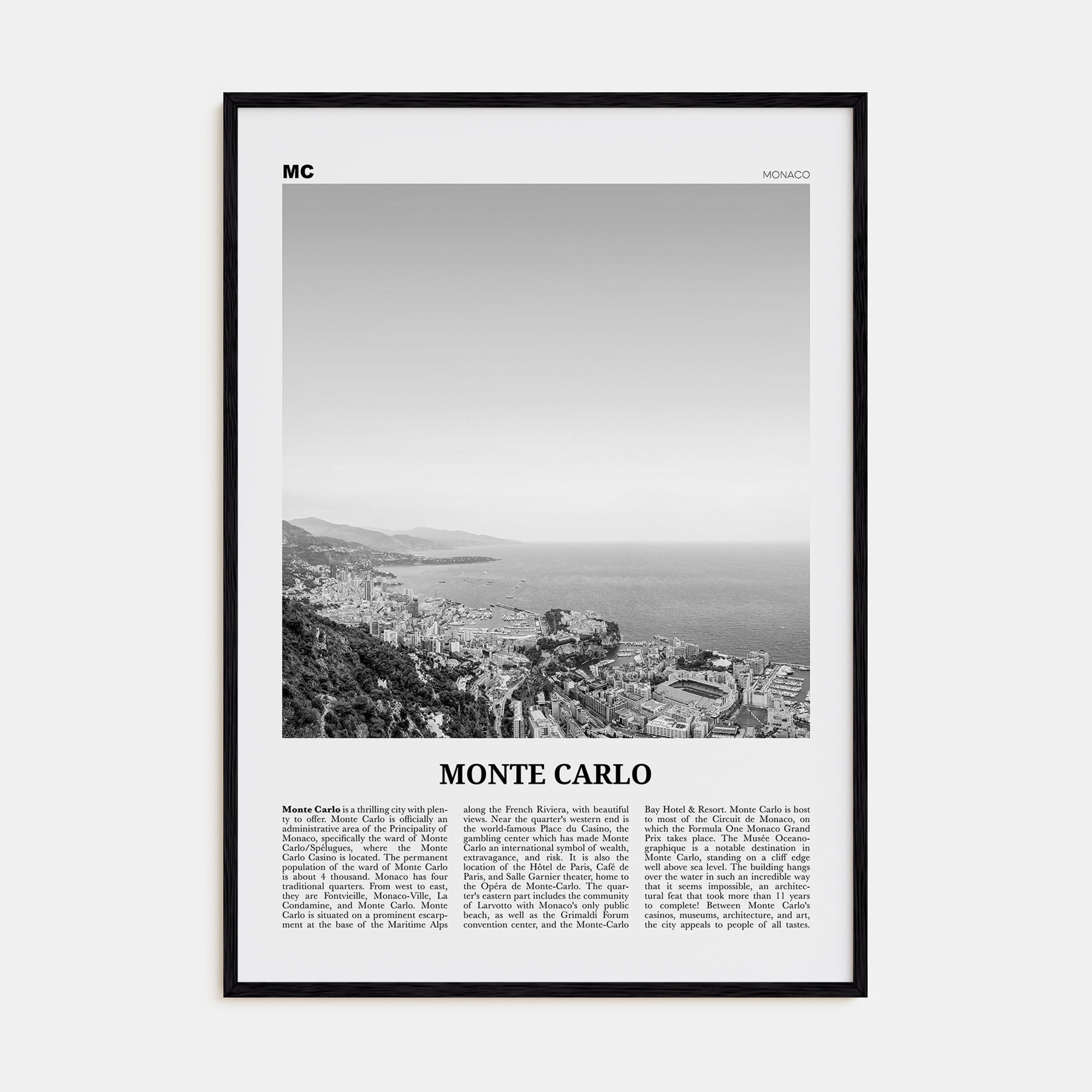Monte Carlo Travel B&W Poster