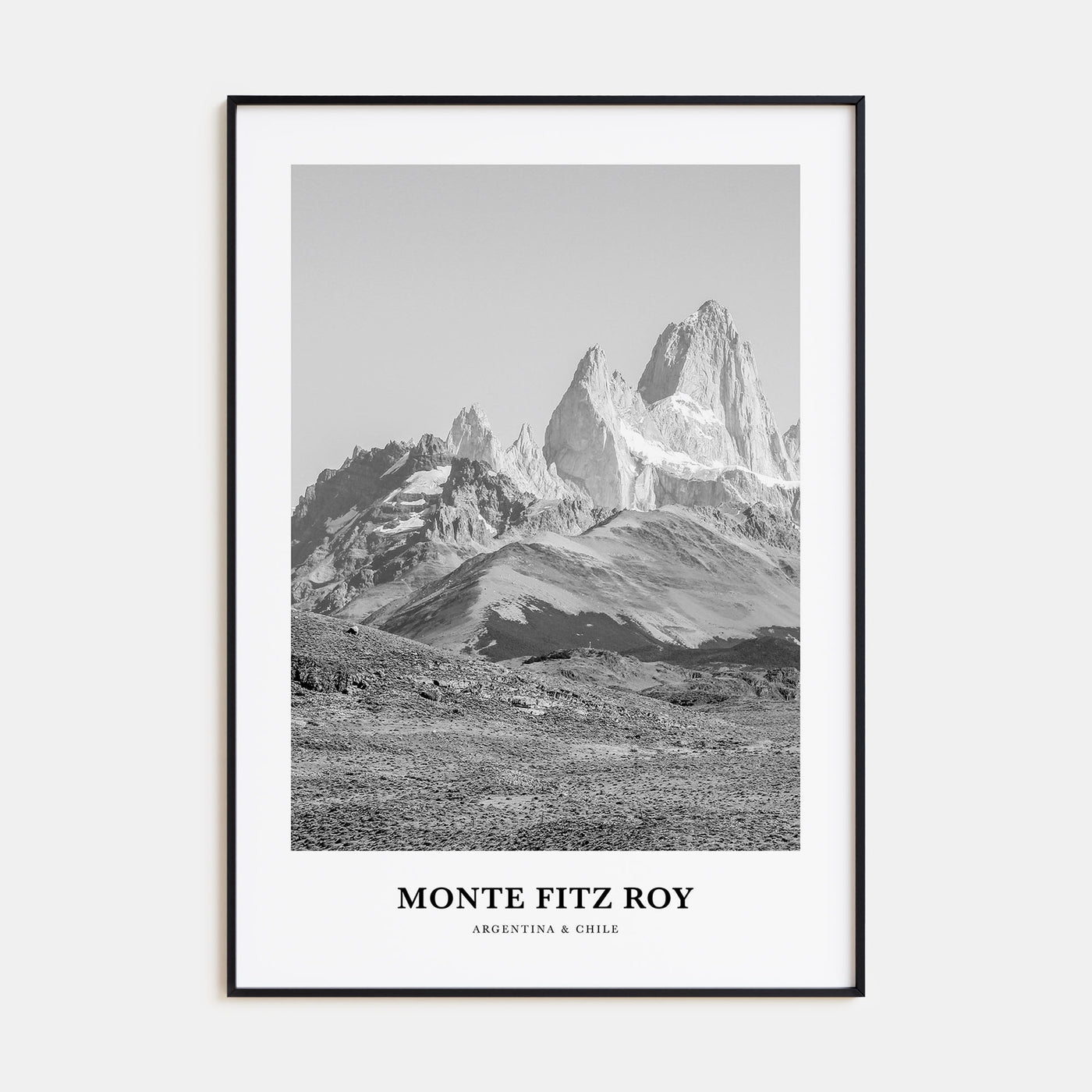 Monte Fitz Roy Portrait B&W Poster