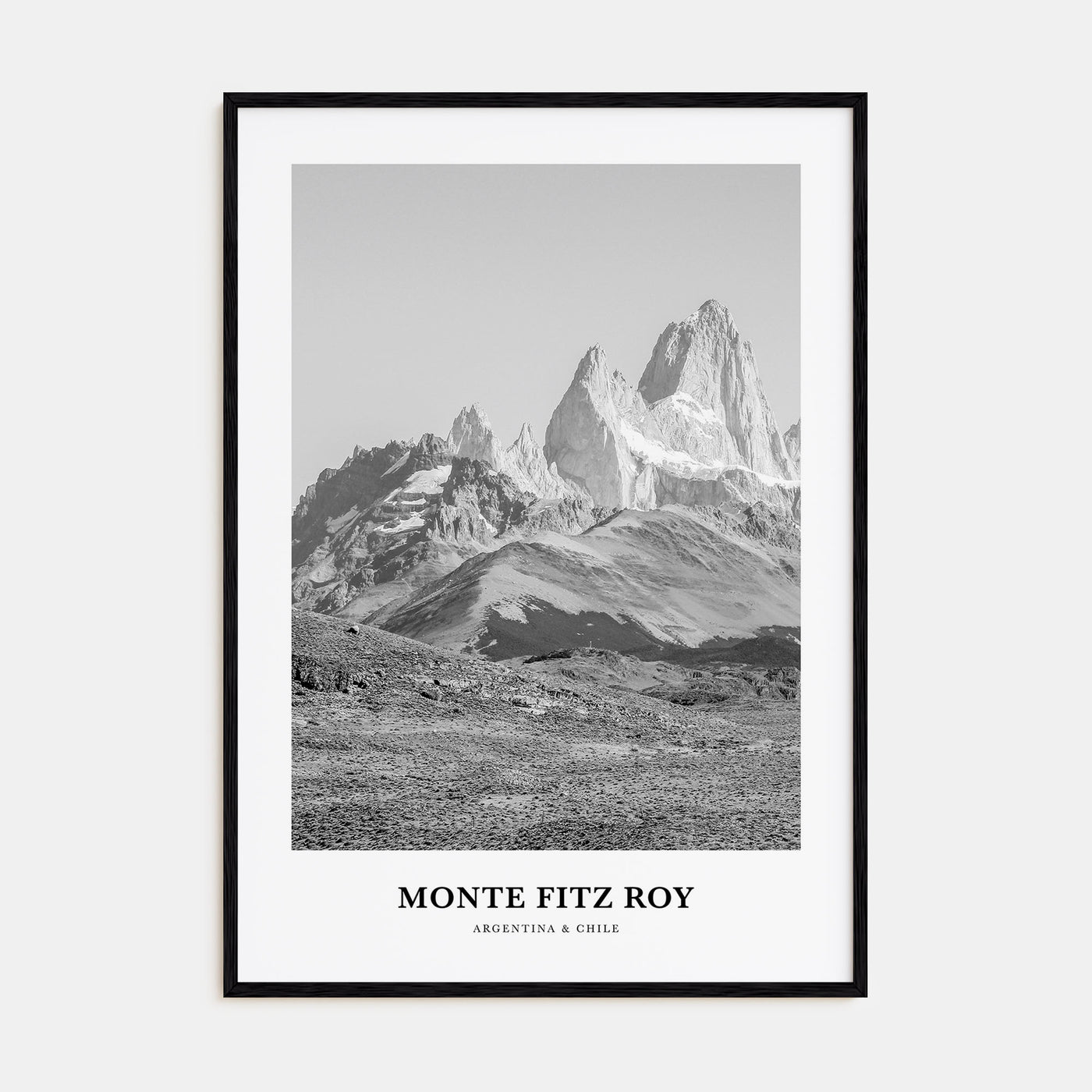 Monte Fitz Roy Portrait B&W Poster