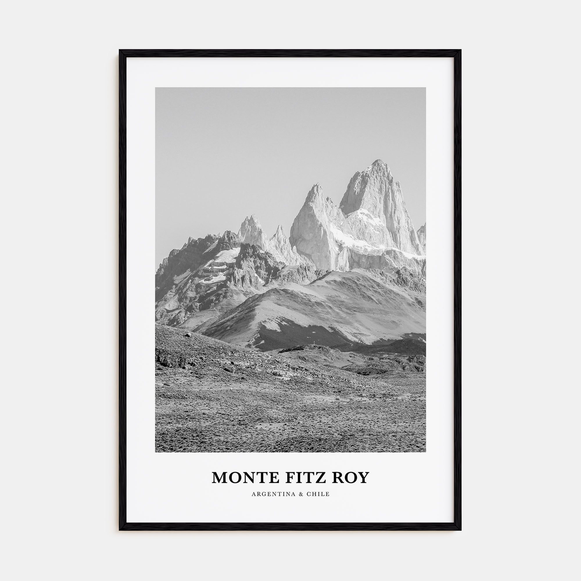 Monte Fitz Roy Portrait B&W Poster