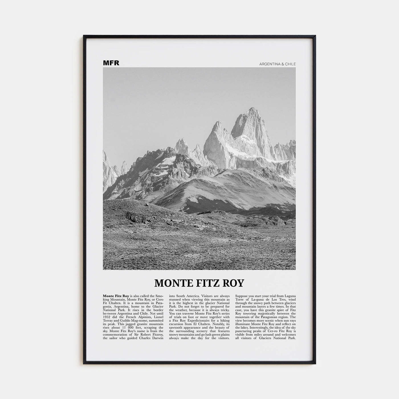 Monte Fitz Roy Travel B&W Poster