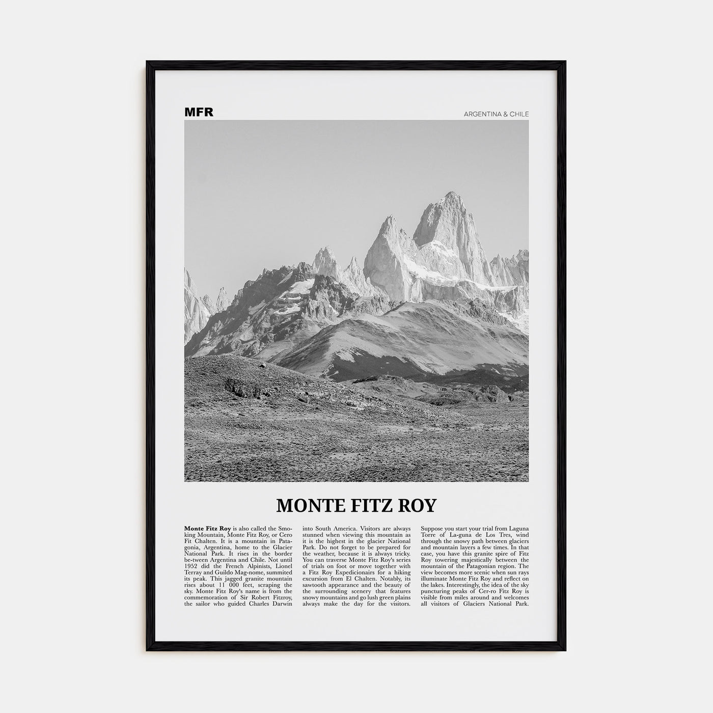 Monte Fitz Roy Travel B&W Poster