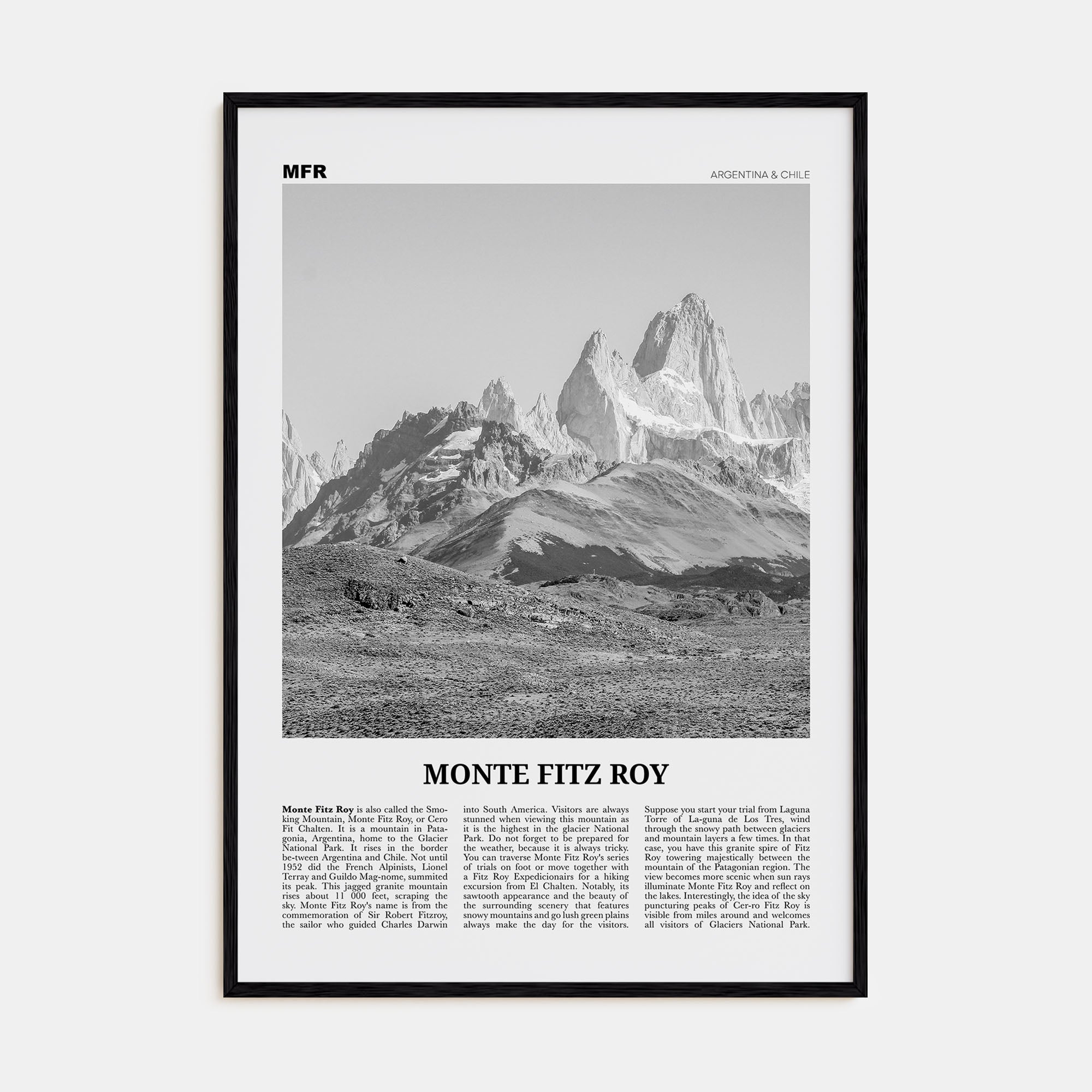 Monte Fitz Roy Travel B&W Poster