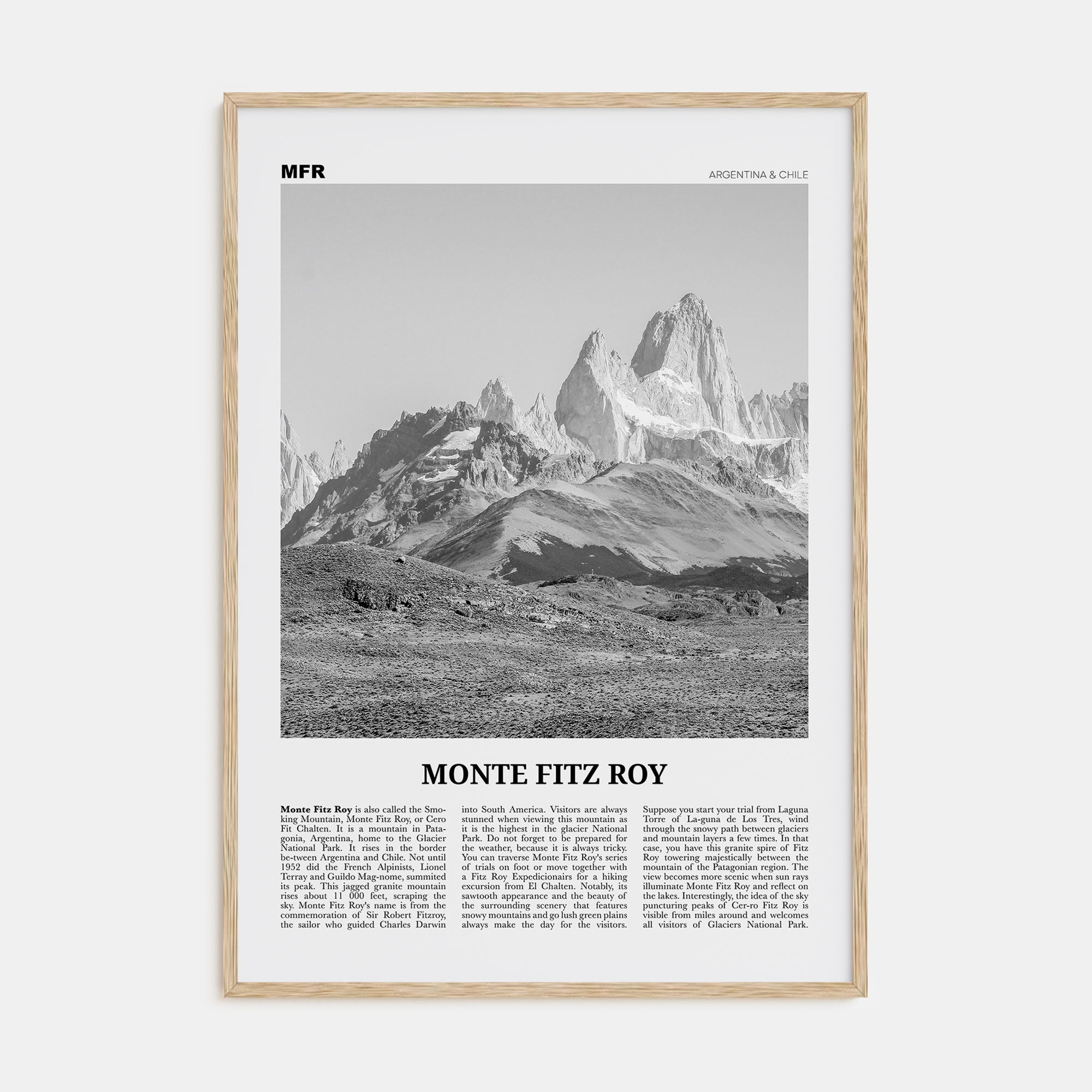 Monte Fitz Roy Travel B&W Poster