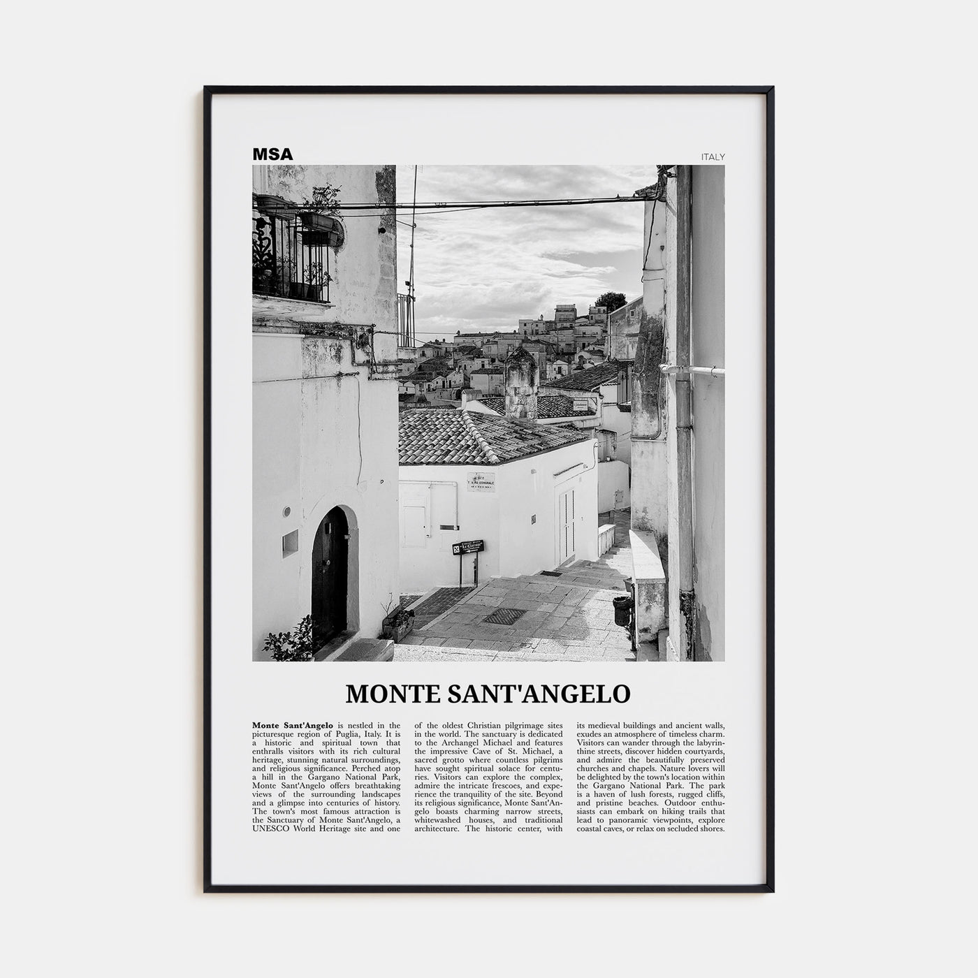 Monte Sant'Angelo Travel B&W Poster