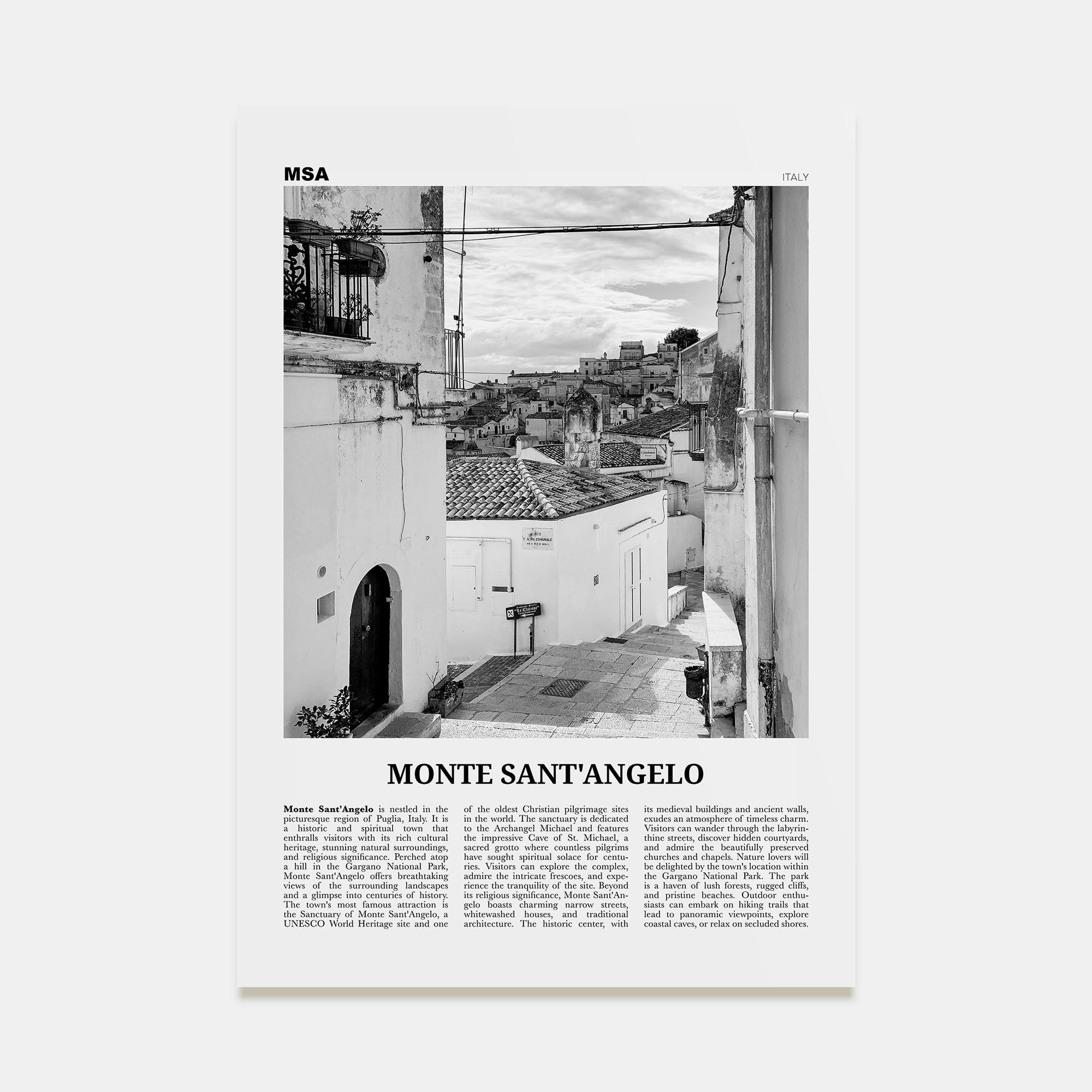 Monte Sant'Angelo Travel B&W Poster