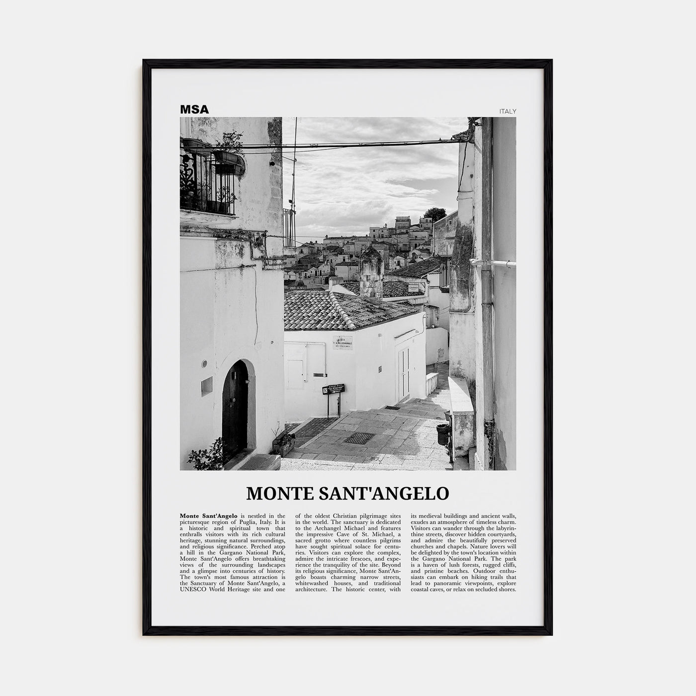 Monte Sant'Angelo Travel B&W Poster