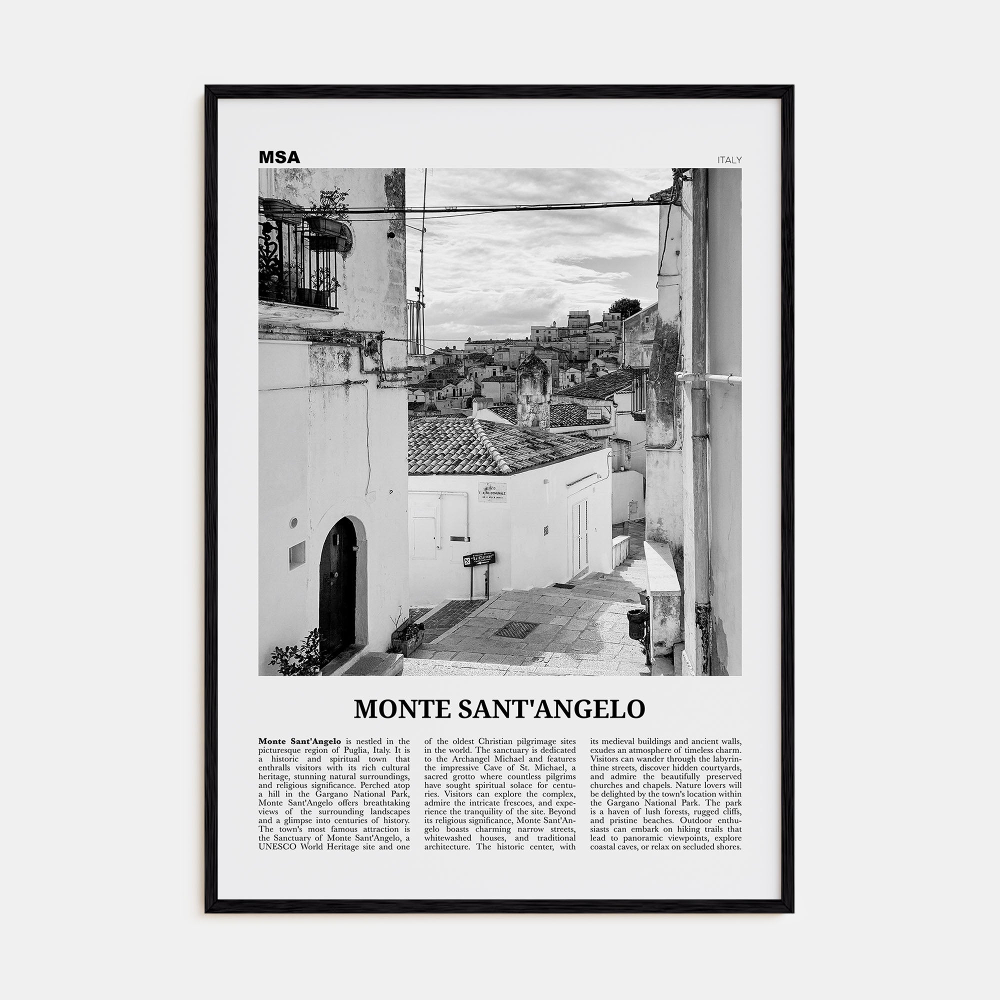 Monte Sant'Angelo Travel B&W Poster